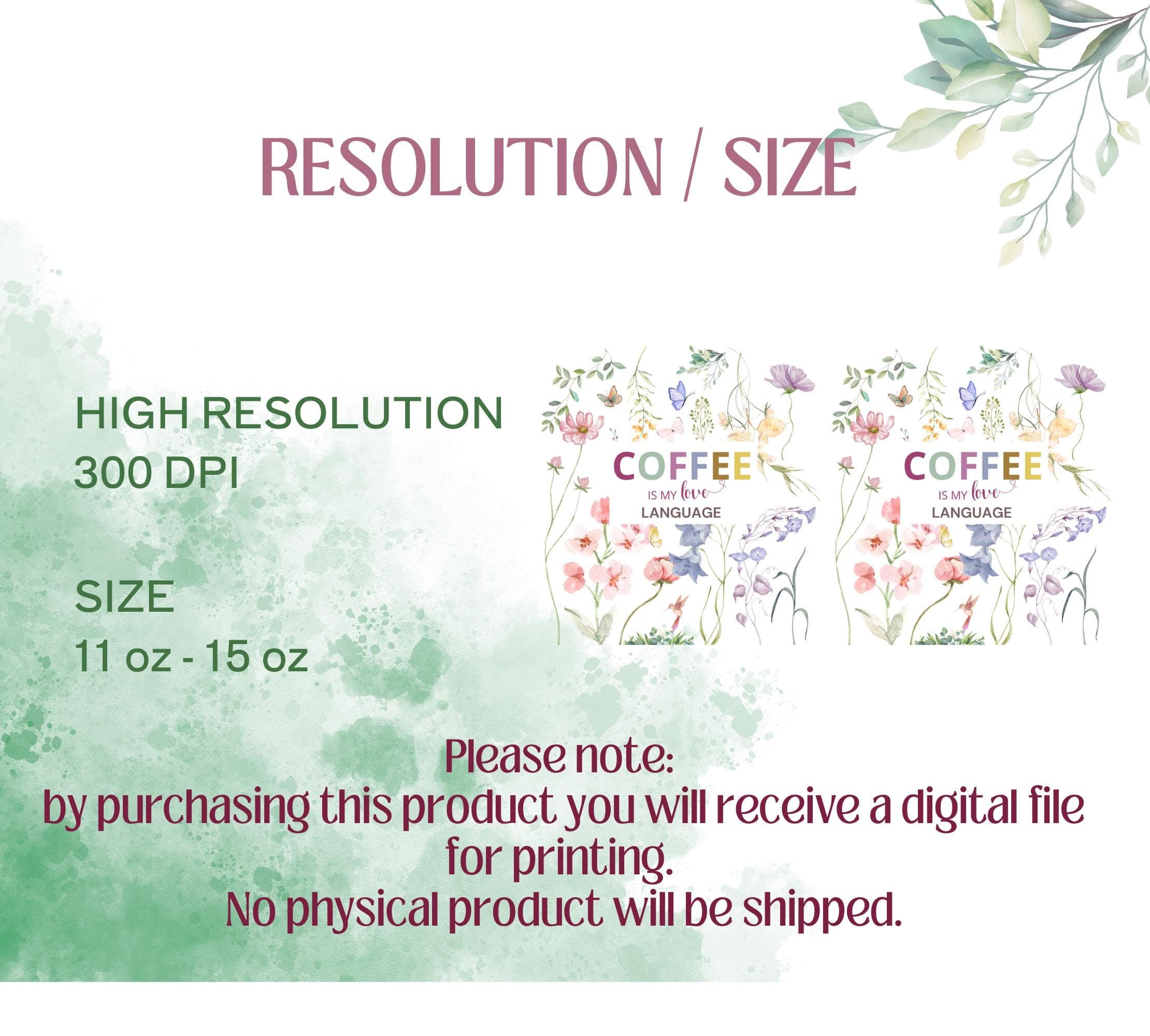 Floral Mug Design, digital Print, Unique Gift, Coffee & Tea Lovers, 11oz Mug And 15oz Mug Wrap,Coffee Cup Png Design,Mug Press Png - image 5