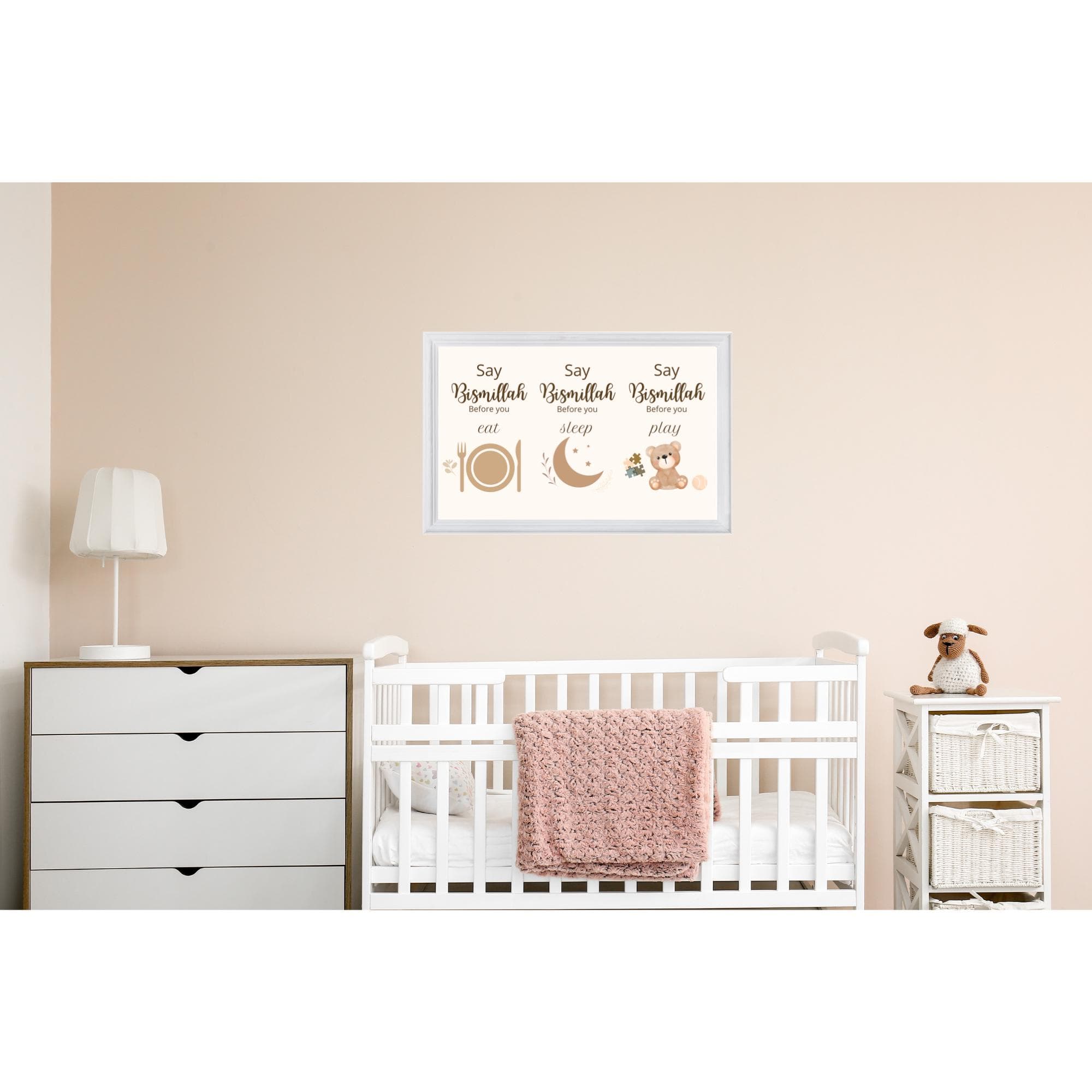 Islamic Nursery Poster,Say Bismillah Eat Sleep Play,Horizontal Muslim Wall Art for Kids,Arabic Print,Baby Room Decor,Free worldwide shipping - image 4