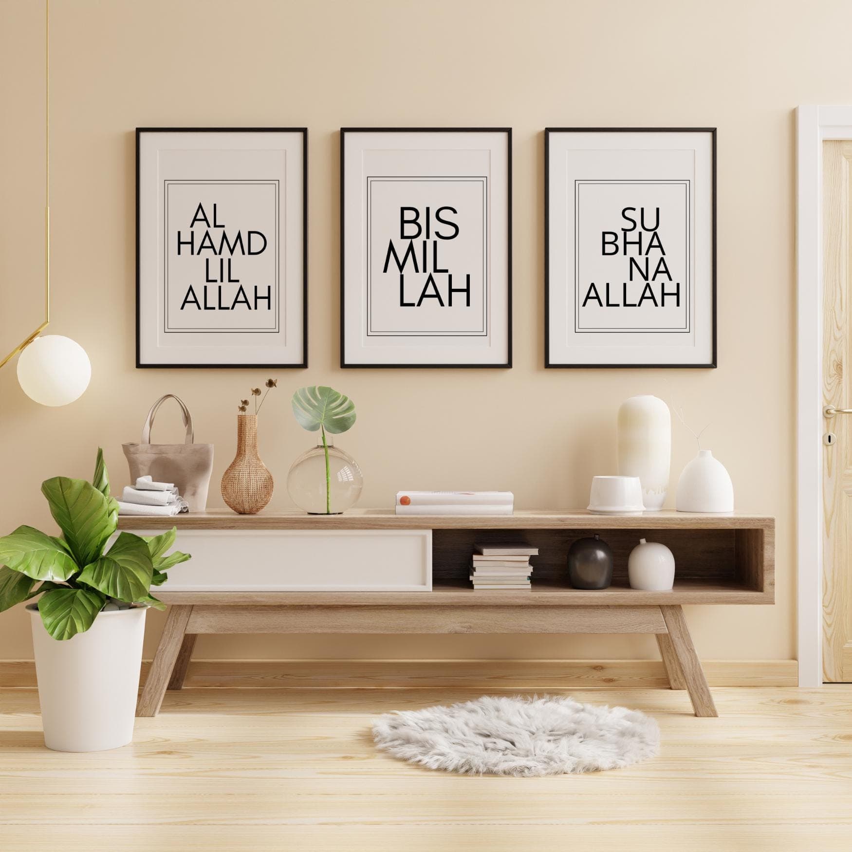 Set of 3 Islamic Wall Art Prints, Bismillah, Alhamdulillah,Subhanallah,Digital Download, Modern Muslim home Decor, digital prints, free ship