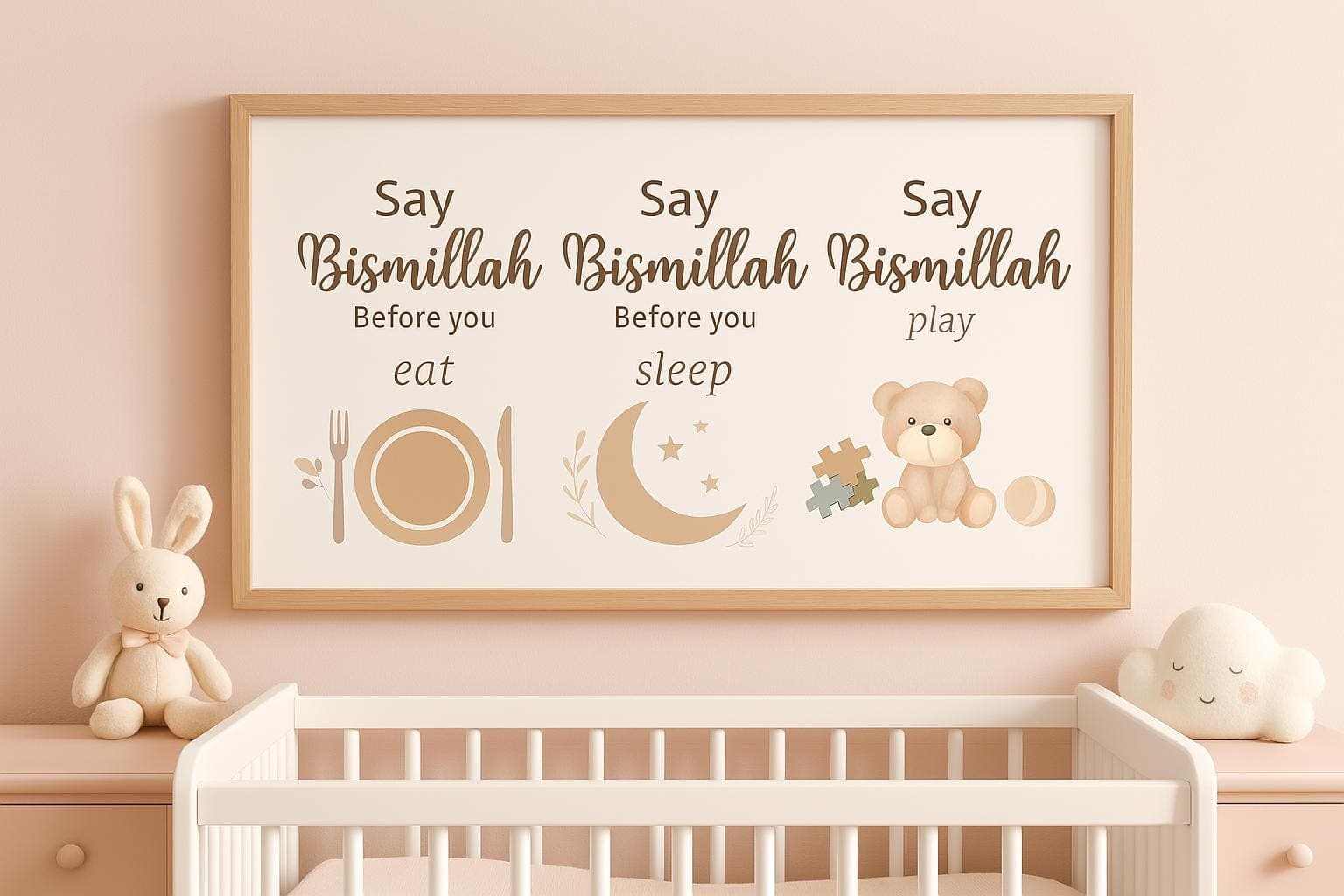 Islamic Nursery Poster,Say Bismillah Eat Sleep Play,Horizontal Muslim Wall Art for Kids,Arabic Print,Baby Room Decor,Free worldwide shipping - image 3