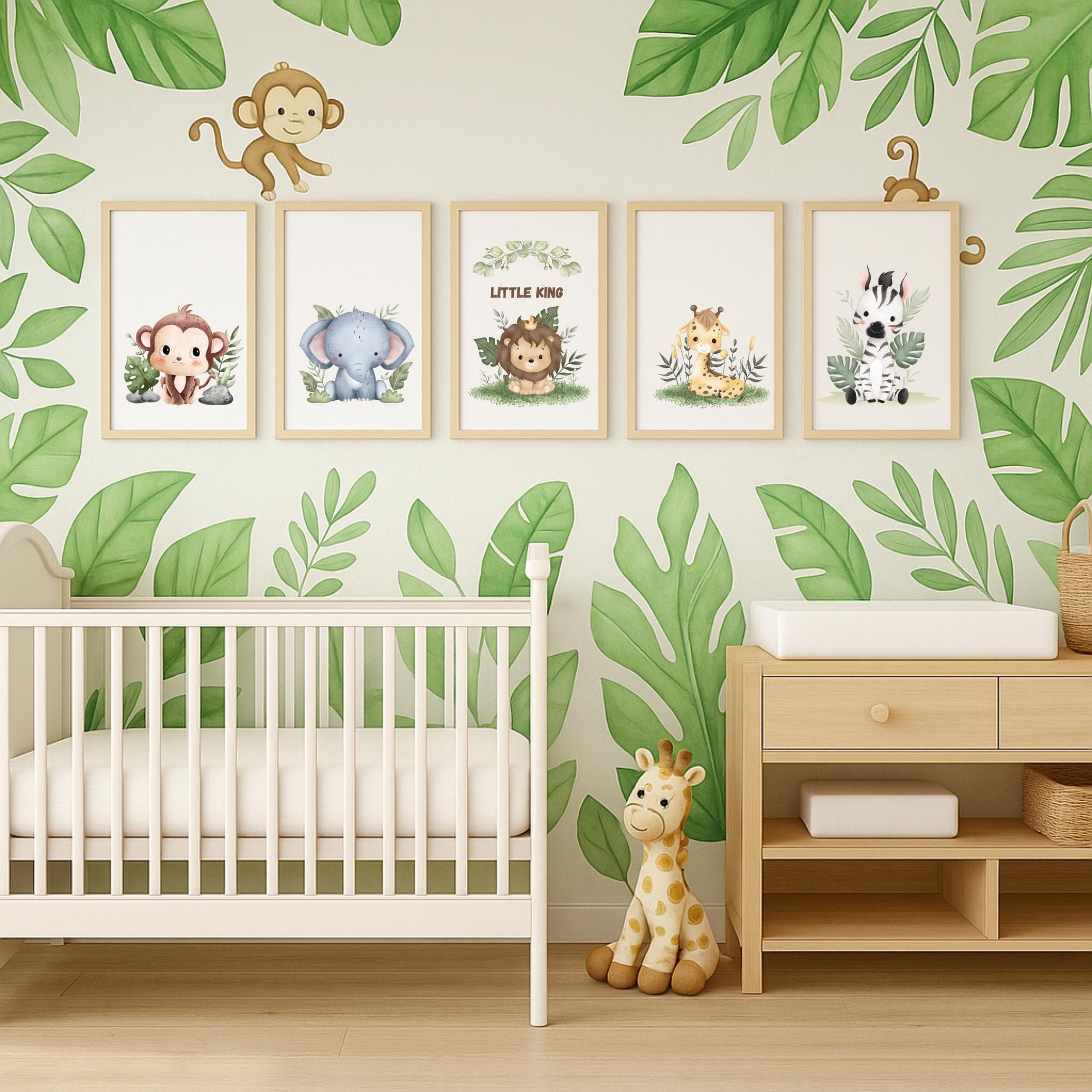 Safari Jungle Nursery Wall Art – Baby Animal Prints Set of 5, Digital Download – Little King Lion – Gender Neutral Baby Room Decor, Nursery - image 5