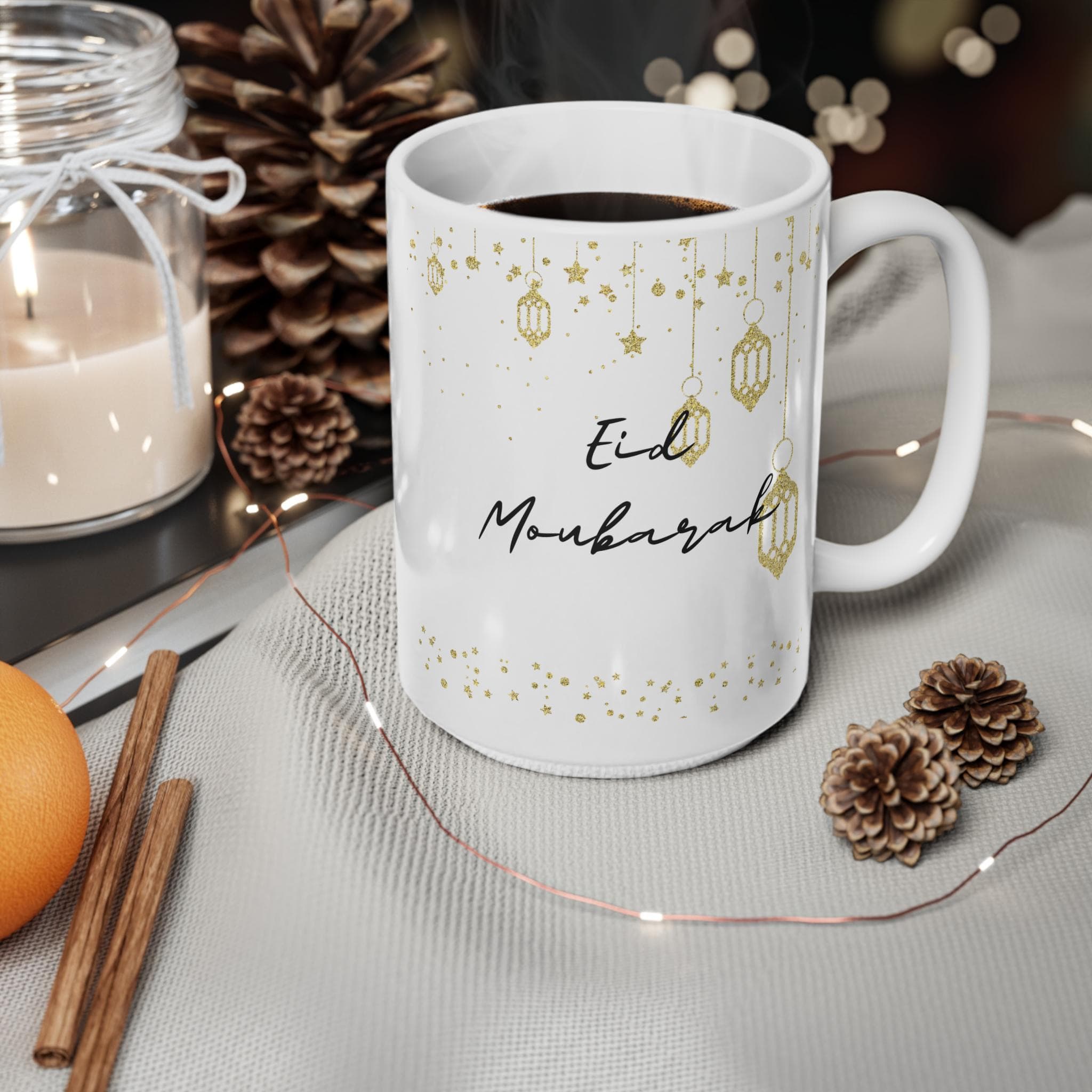 Eid Mubarak Mug –White Islamic Coffee Cup with Gold Lantern Design – Elegant Eid Gift for Friends and Family ,Ramadan and Eid Decor, Gift - image 4