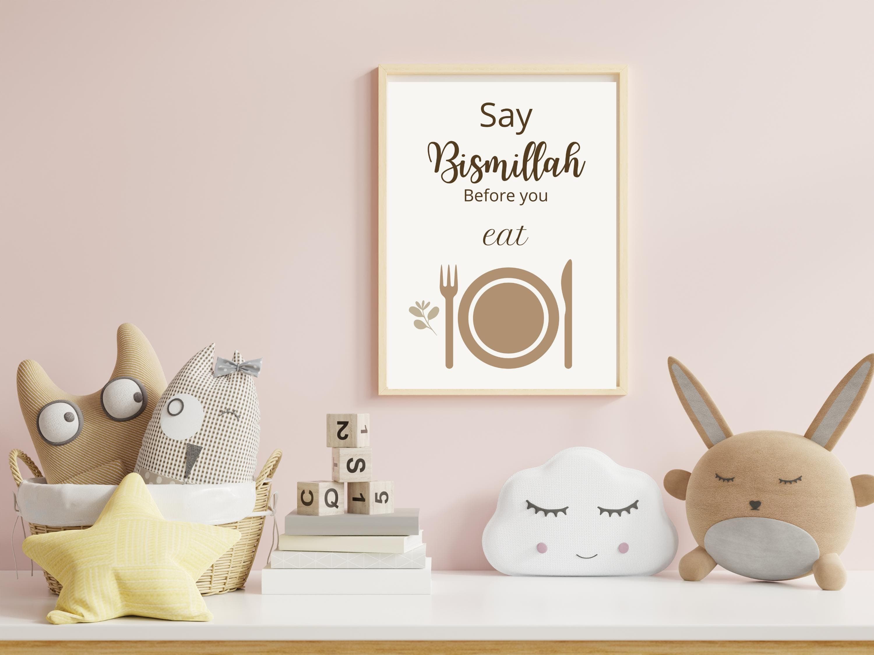 Islamic Kids Wall Art – Say Bismillah Poster – Muslim Nursery Print – Eat Sleep Play – Arabic Decor – Sizes 8x10 11x14 16x20 – Free Shipping - image 3