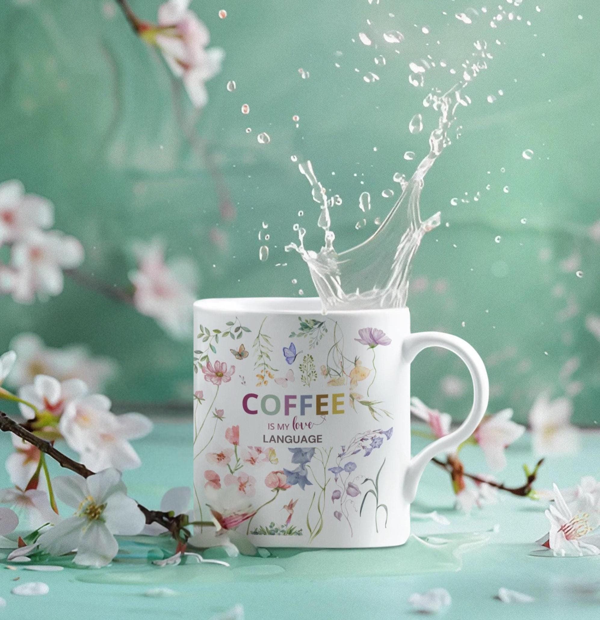 Floral Mug Design, digital Print, Unique Gift, Coffee & Tea Lovers, 11oz Mug And 15oz Mug Wrap,Coffee Cup Png Design,Mug Press Png