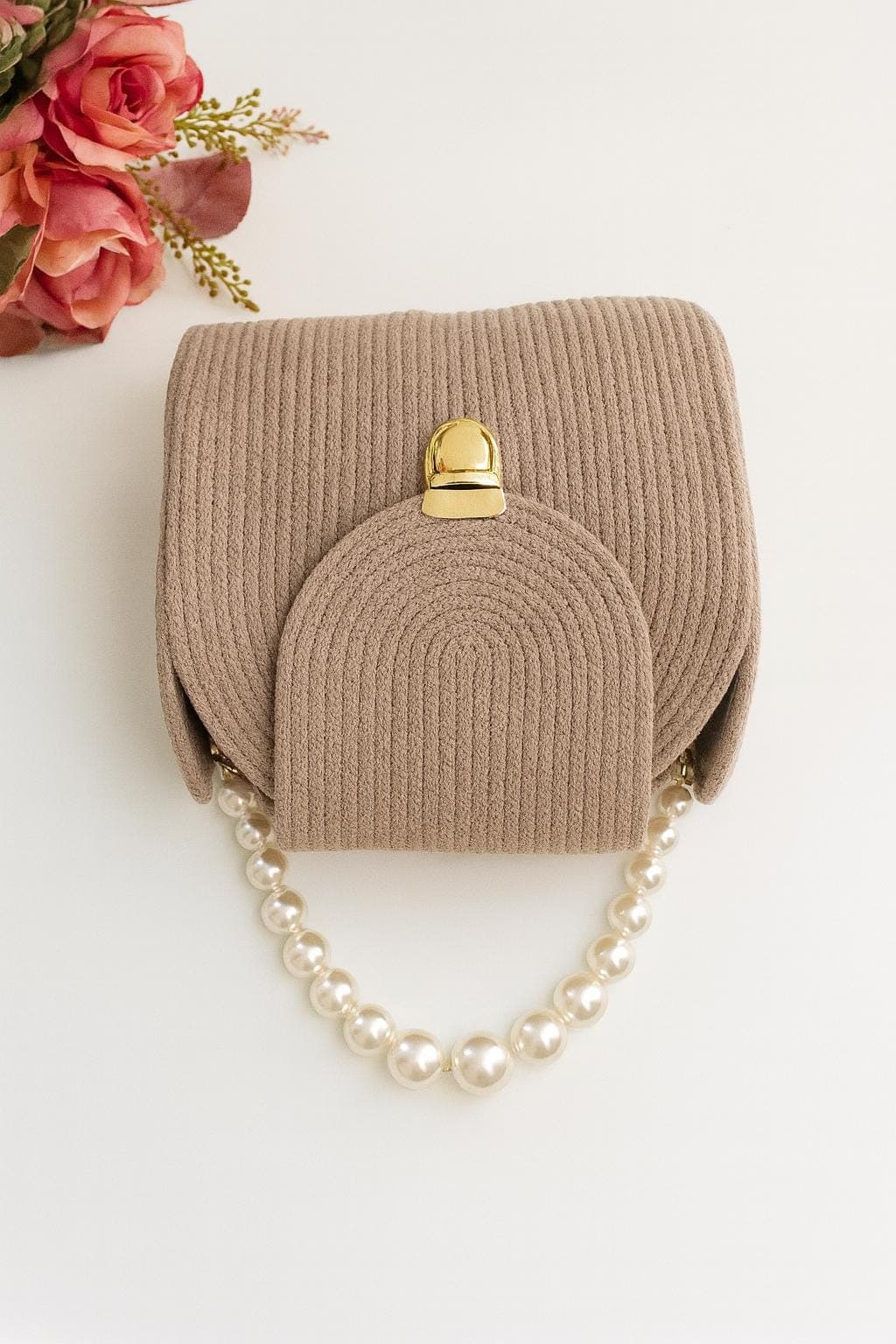 Handmade Rope Bag with Pearl Handle – Cotton Cord Crossbody & Woven Purse – Elegant Boho Handbag Gift for Her, Nacre bag - image 4
