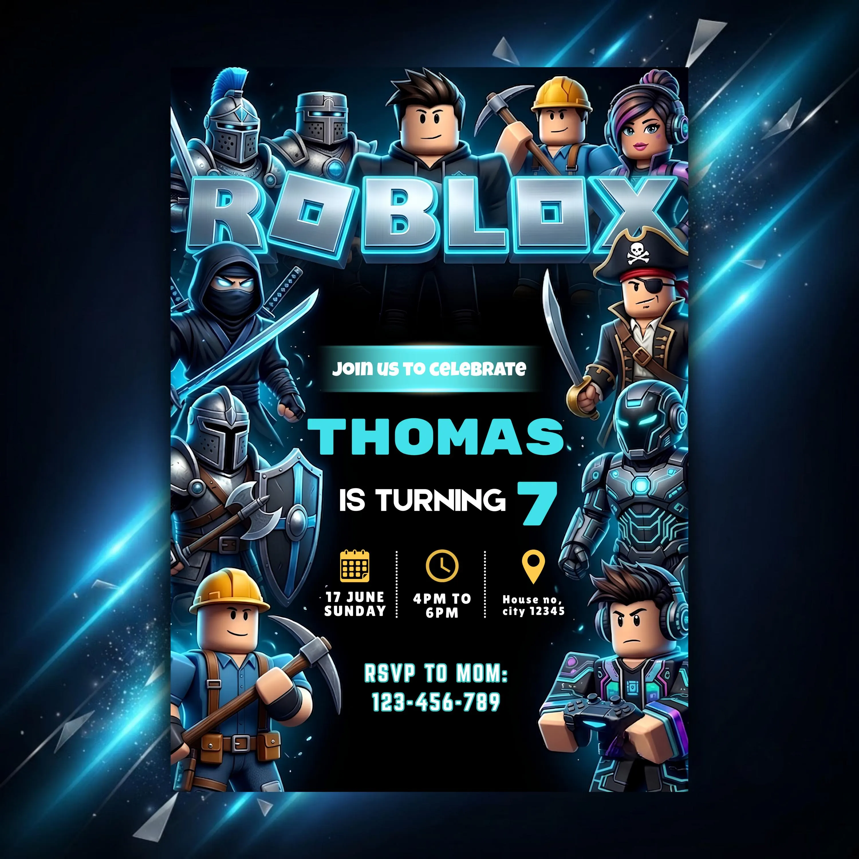 Roblox Invitation Roblox Birthday Invitation Template Game Party Invite For Boys Game Birthday Invite Kids Roblox Editable Canva Template