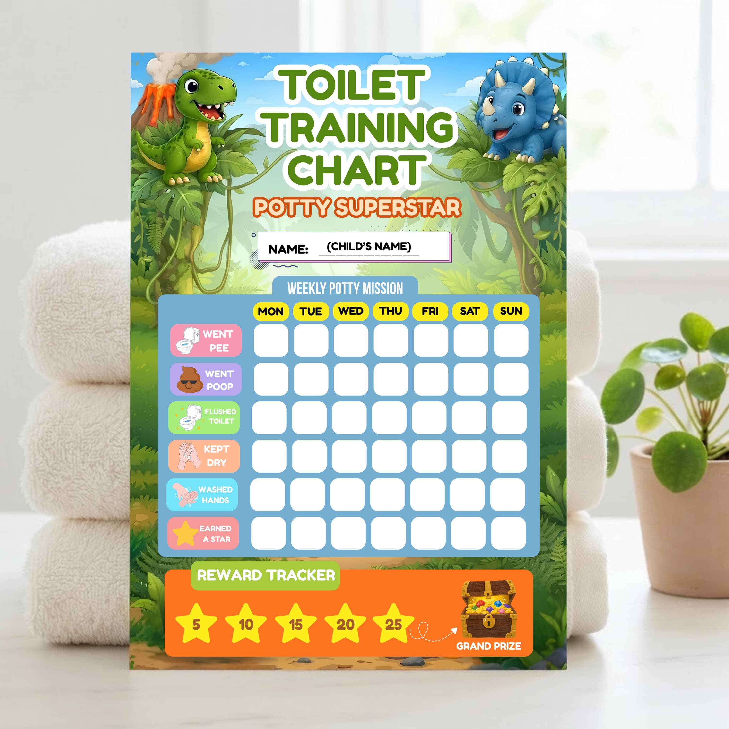 Dinosaur Potty Training Chart Editable Kids Reward Tracker Printable Personalised Toddler Toilet Training Chart Instant Download