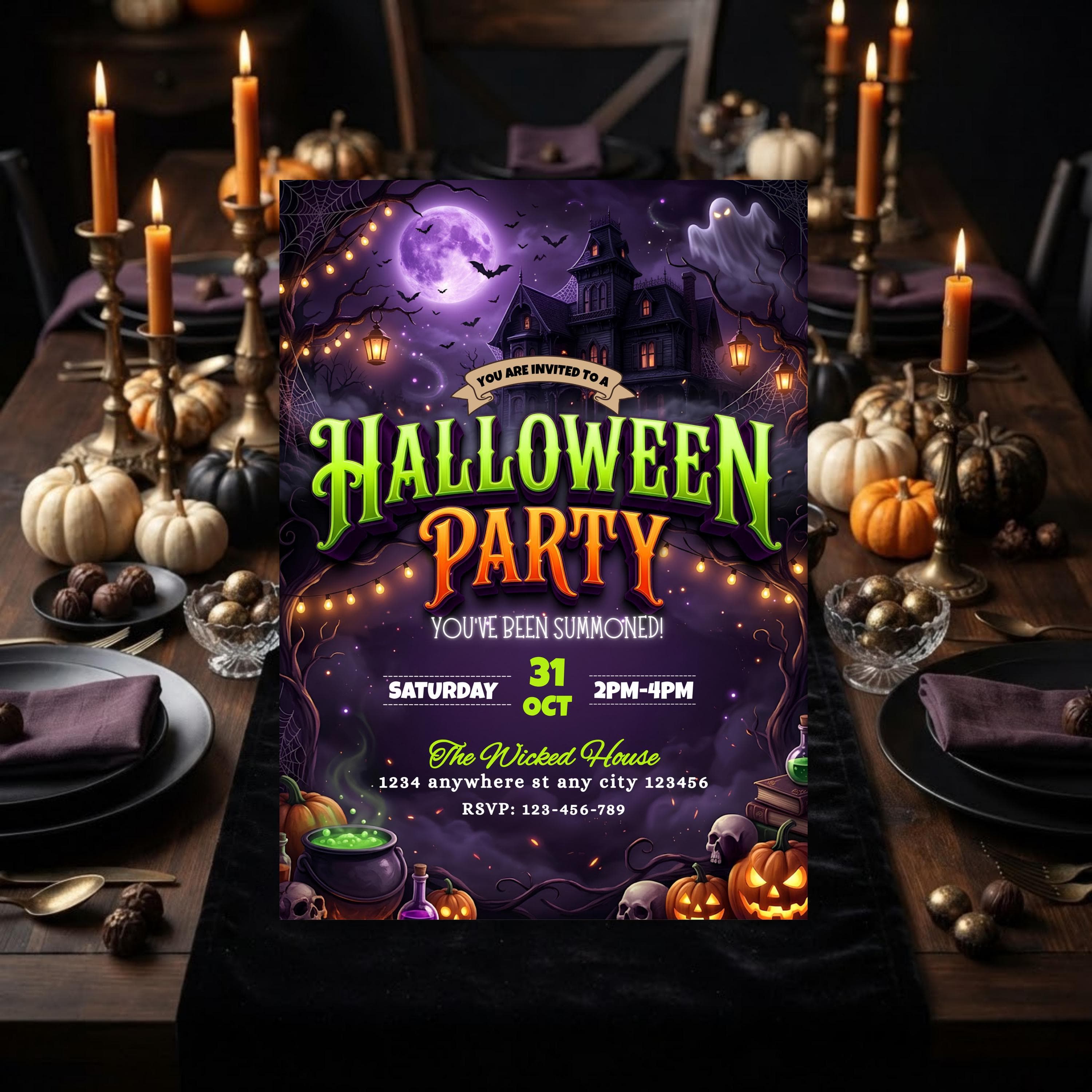 Halloween Party Invitation Template Printable Cute Ghost Pumpkin Inivte Editable Trick or Treat Party Editable Canva Halloween Invite - image 3