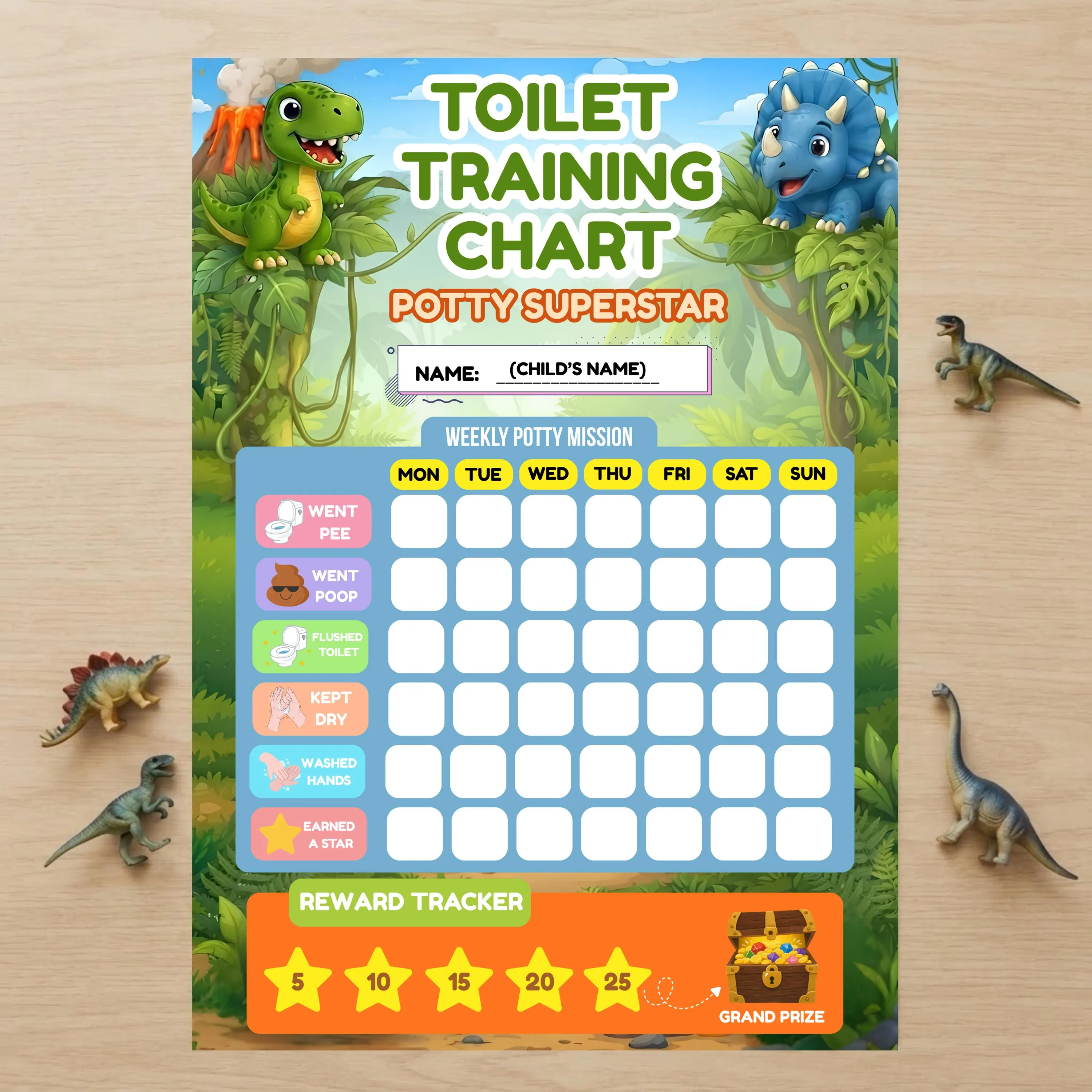 Dinosaur Potty Training Chart Editable Kids Reward Tracker Printable Personalised Toddler Toilet Training Chart Instant Download - image 4