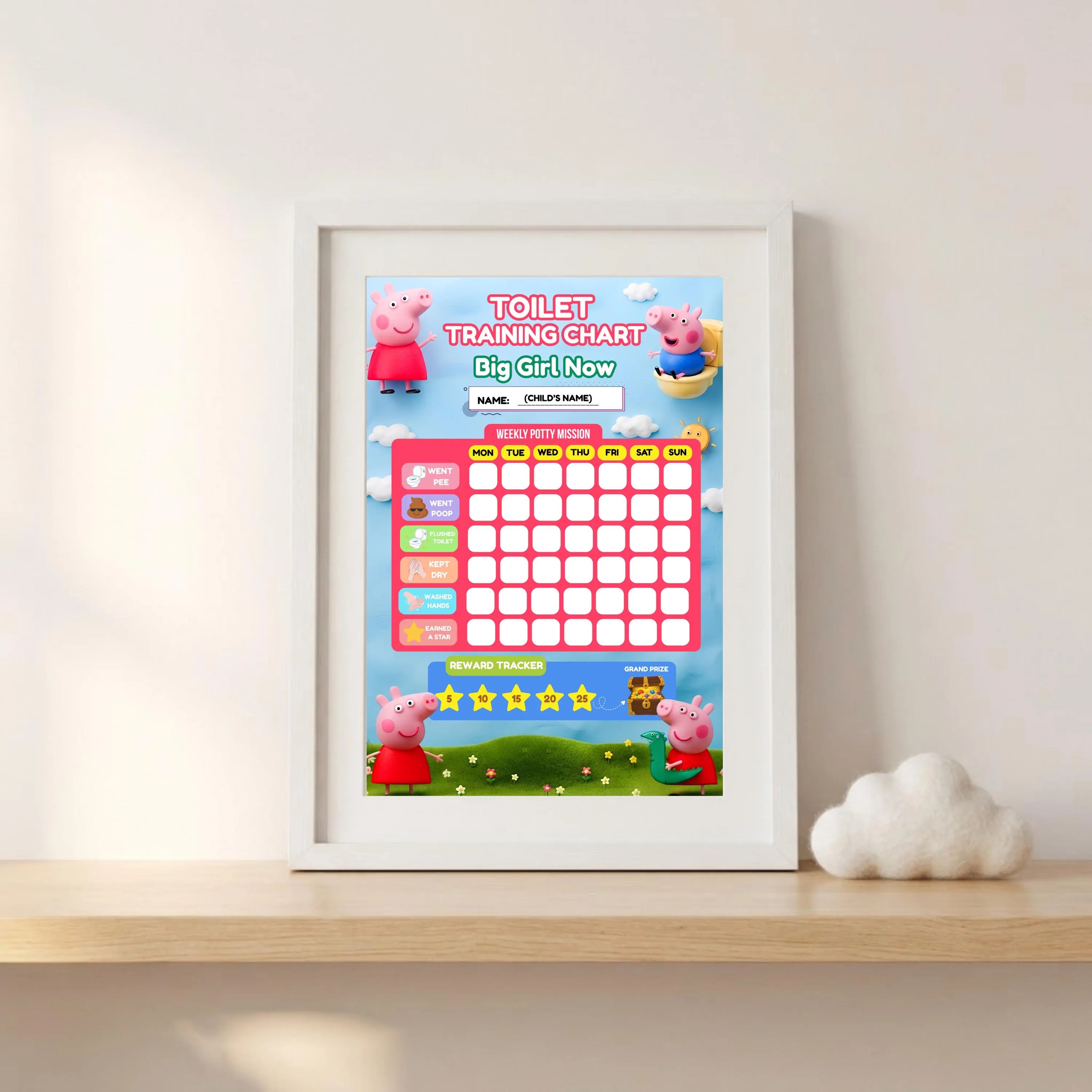 Little Piggy Toilet Training Chart Editable Kids Reward Chart Printable Pink Piggy Potty Training Chart Template Instant Download - image 5