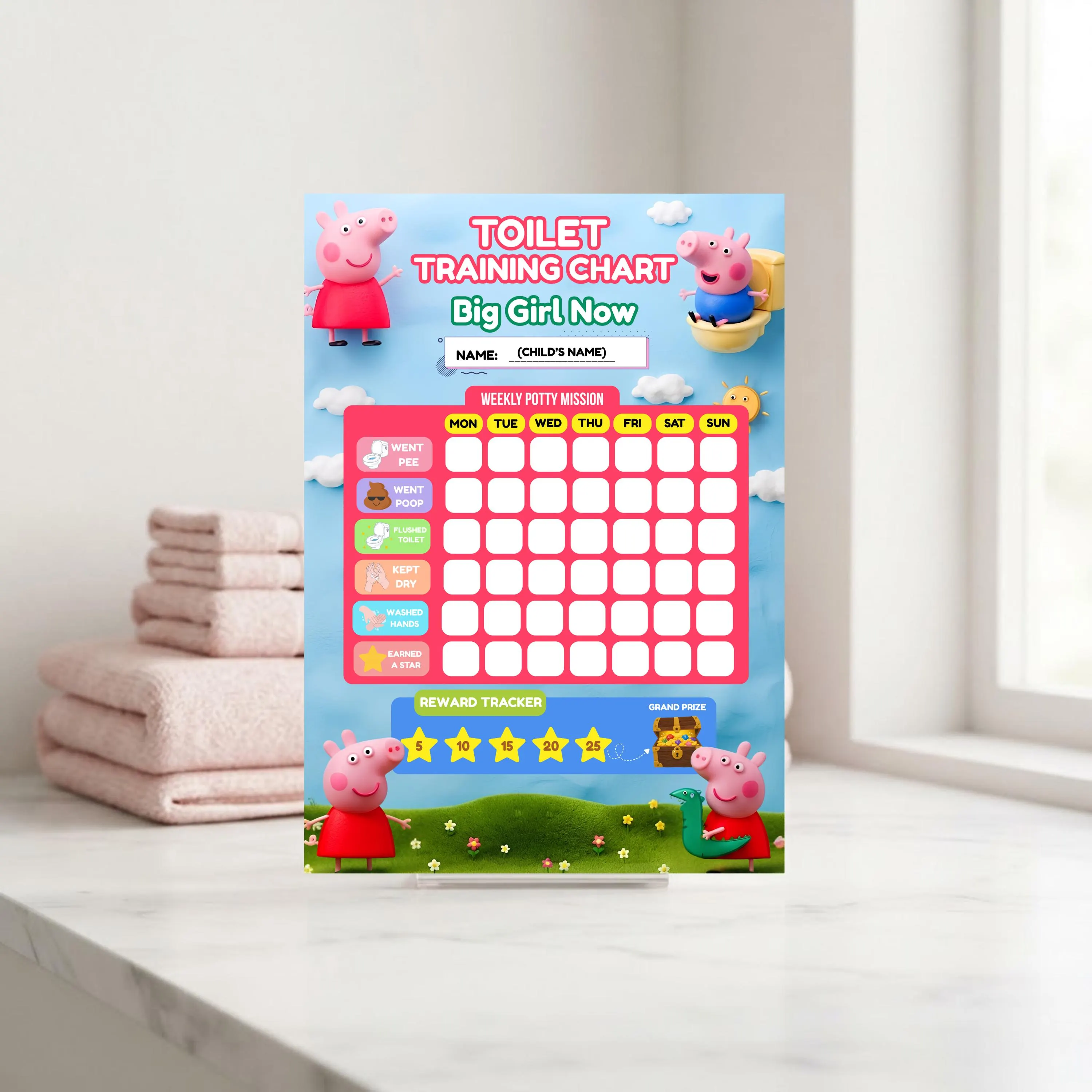 Little Piggy Toilet Training Chart Editable Kids Reward Chart Printable Pink Piggy Potty Training Chart Template Instant Download