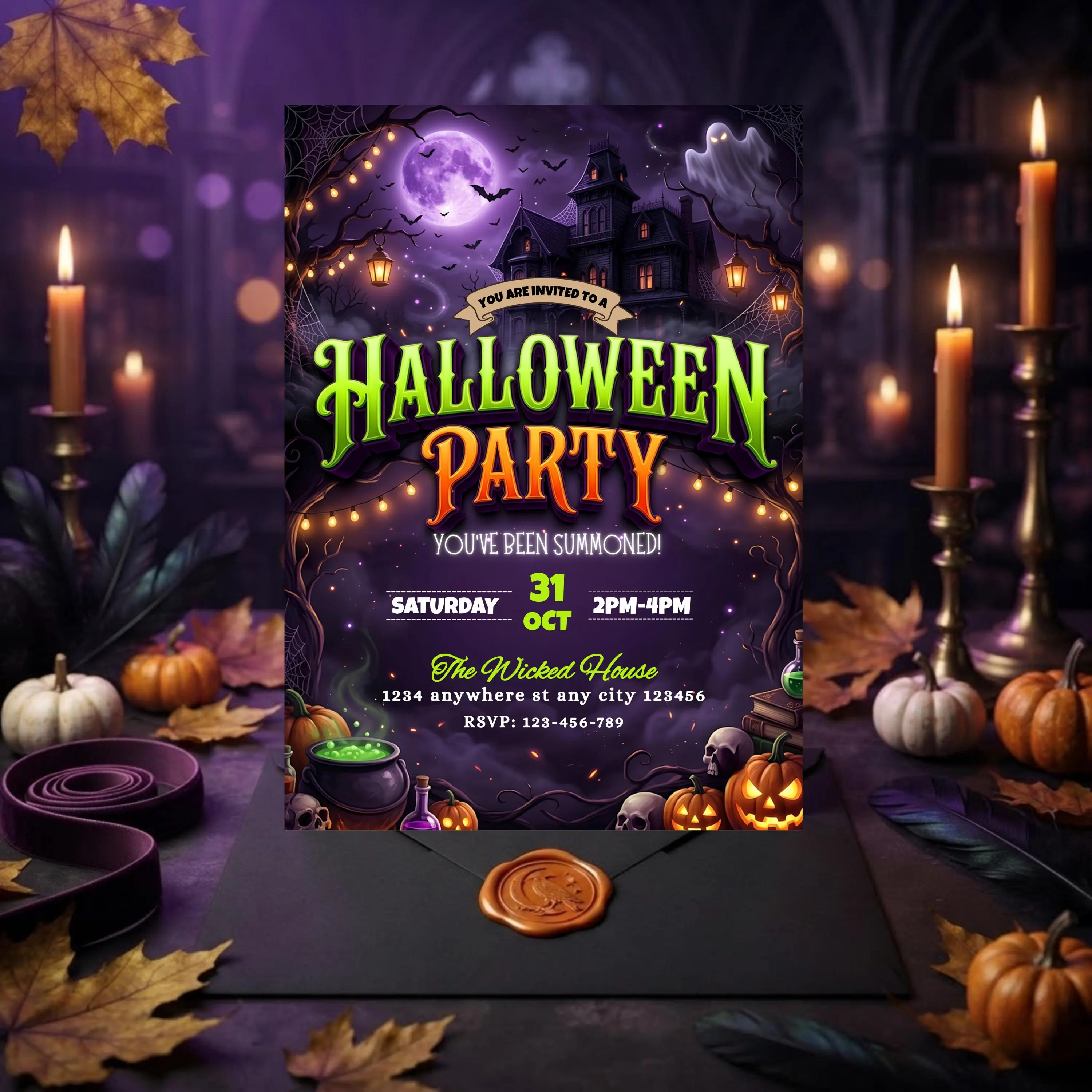 Halloween Party Invitation Template Printable Cute Ghost Pumpkin Inivte Editable Trick or Treat Party Editable Canva Halloween Invite - image 4