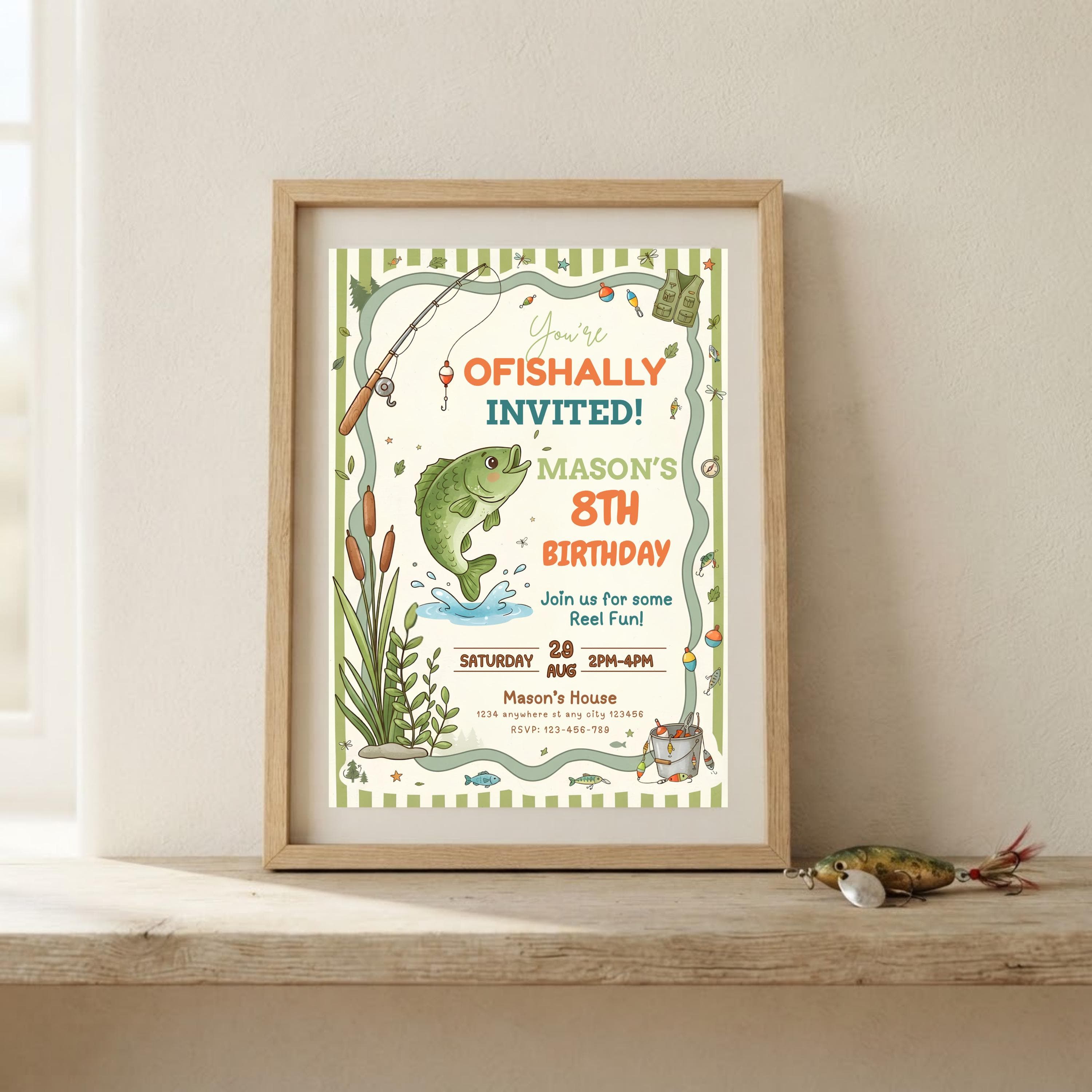 Fishing Birthday Invitation Template Editable It's O-Fish-Ally Birthday Invite Boys & Girls Bday Digital Evite Little Fisherman Bday Invite - image 4