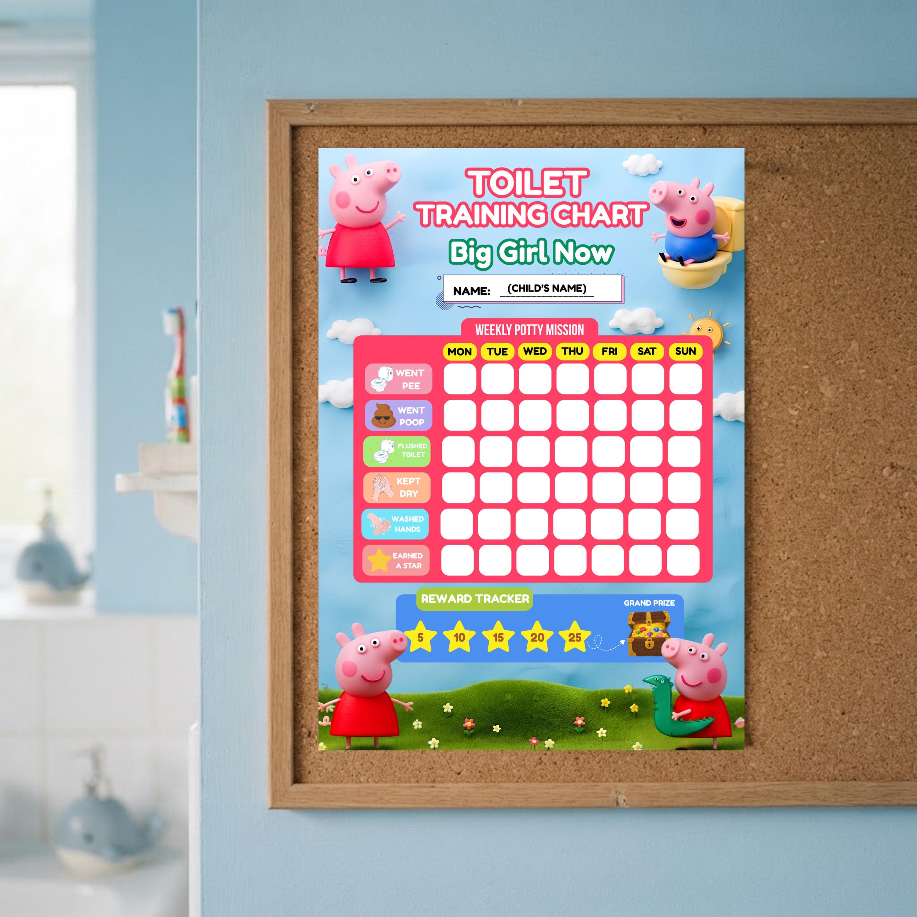 Little Piggy Toilet Training Chart Editable Kids Reward Chart Printable Pink Piggy Potty Training Chart Template Instant Download - image 4