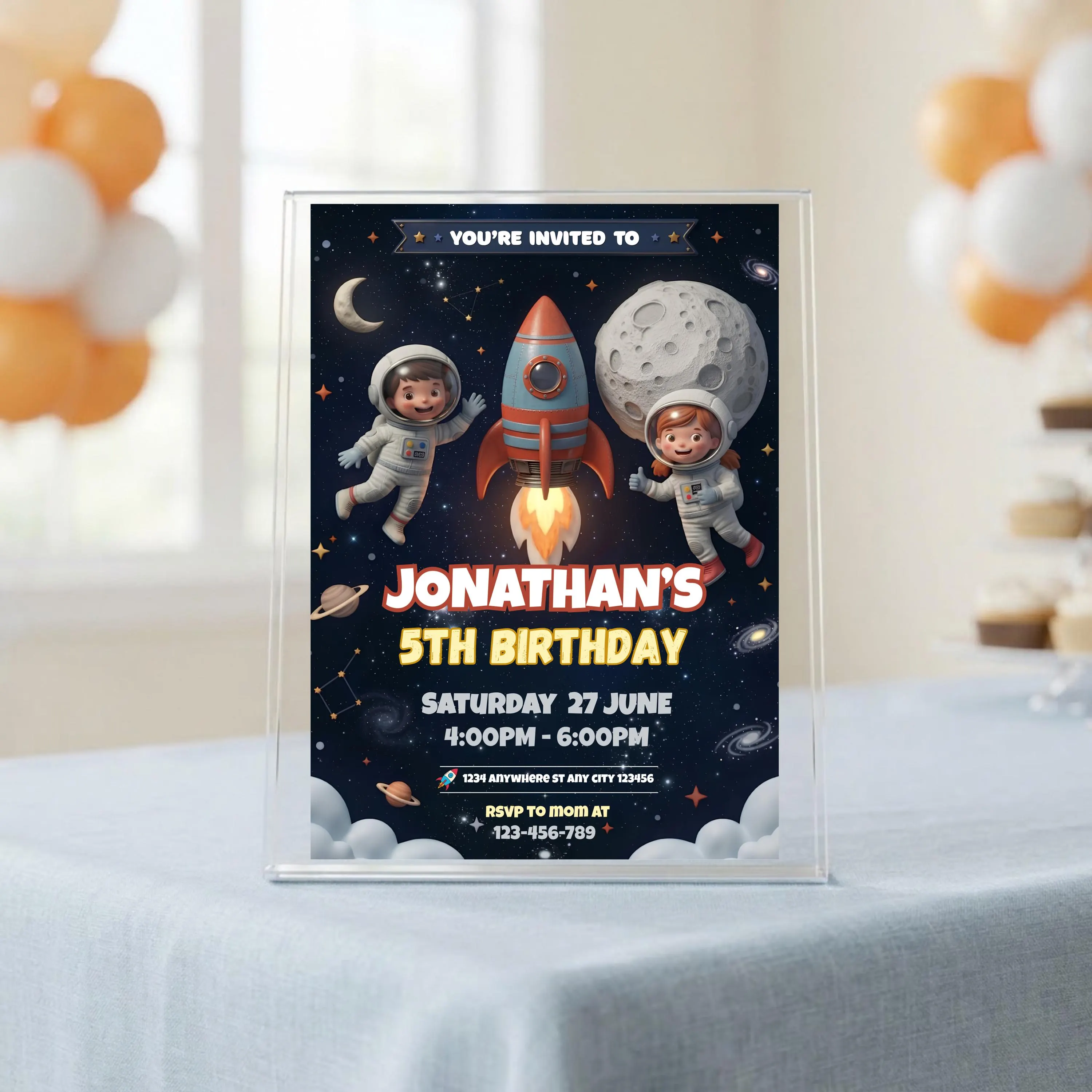 Astronaut Birthday Invitation Template, Blast Off Rocket Party Invite, Editable Canva Space Birthday for Boys Girls, 5x7 Instant Download - image 4