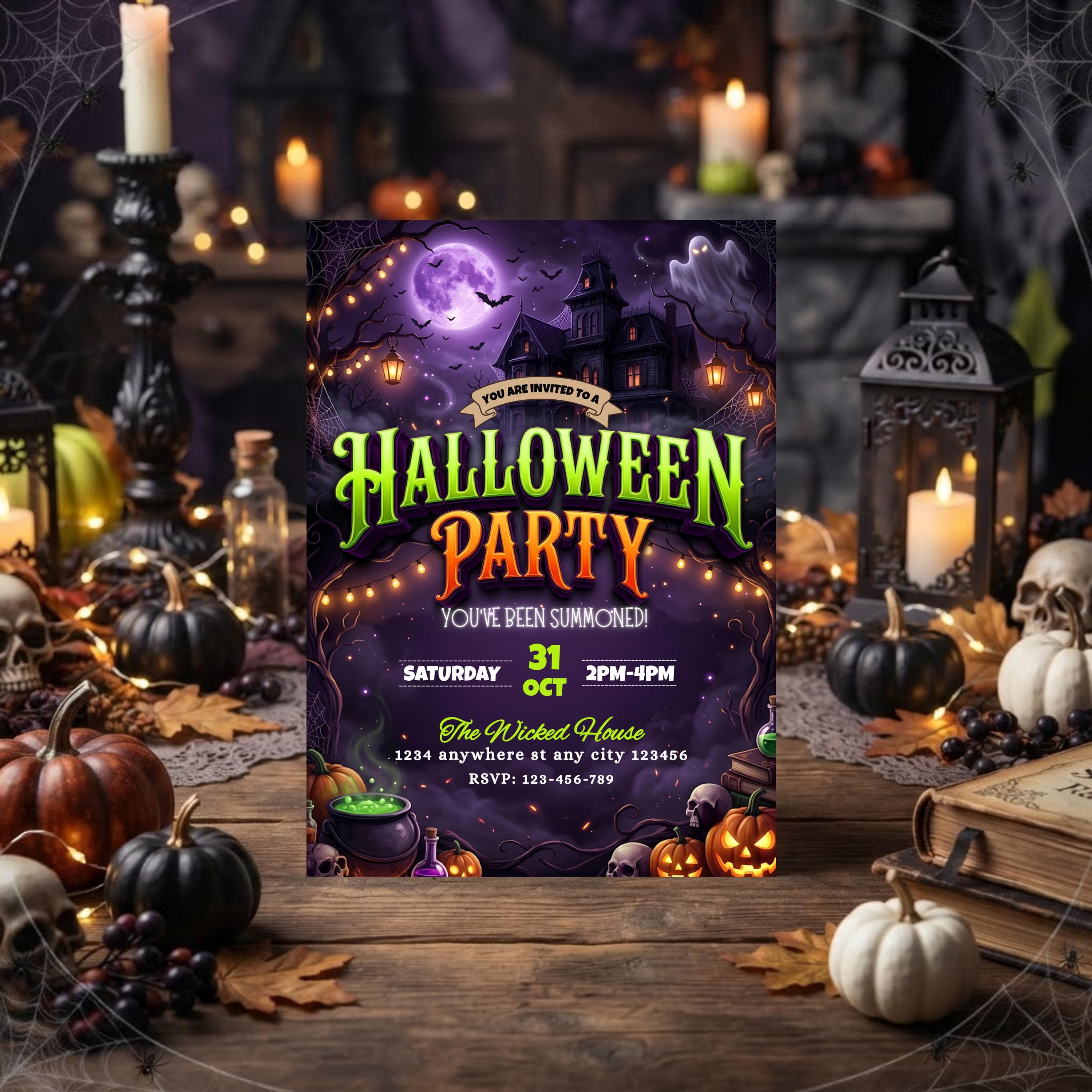 Halloween Party Invitation Template Printable Cute Ghost Pumpkin Inivte Editable Trick or Treat Party Editable Canva Halloween Invite