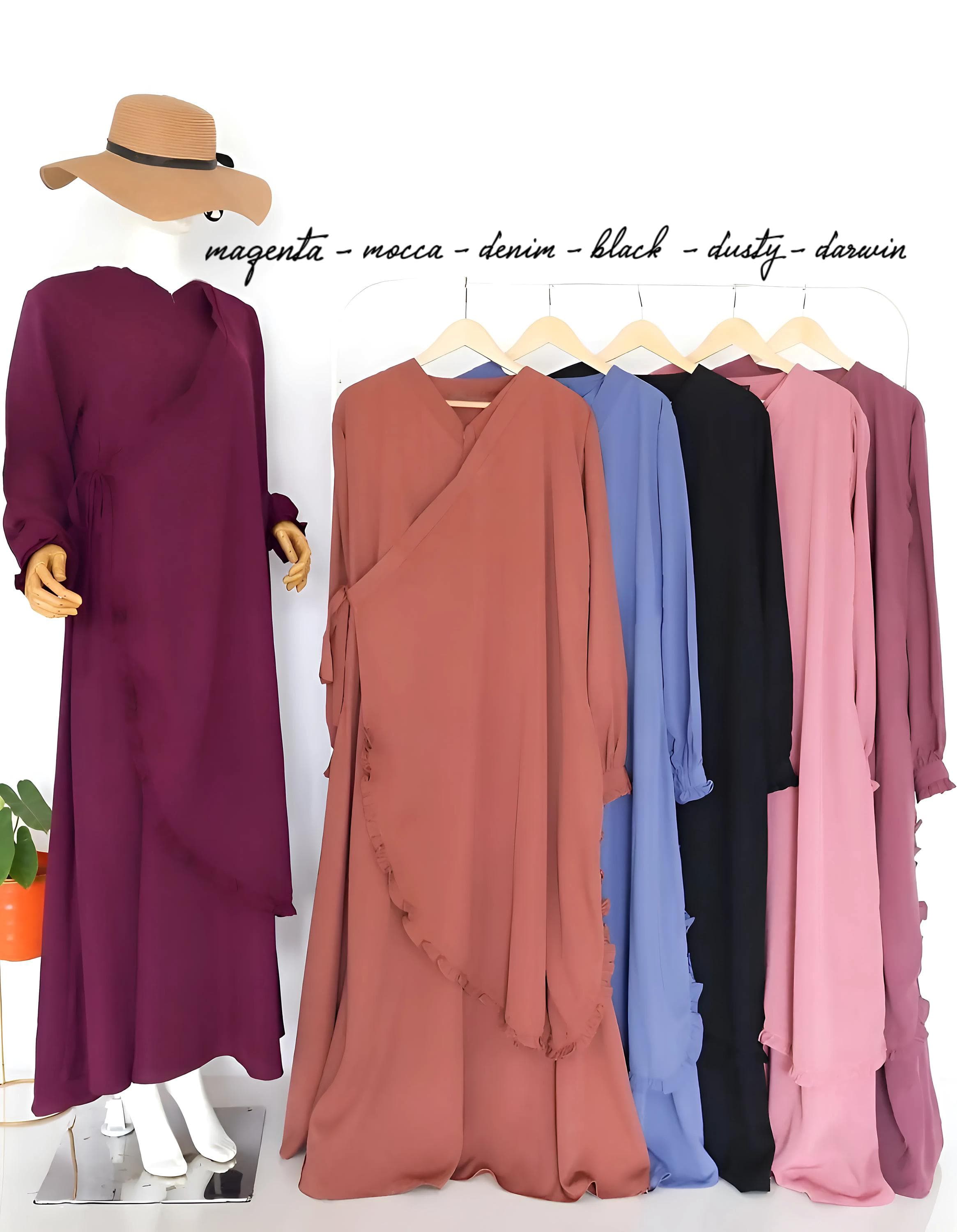Ruffle Layer Abaya Dress with French Khimar: Peach Koshibo Islamic Outfit - image 4