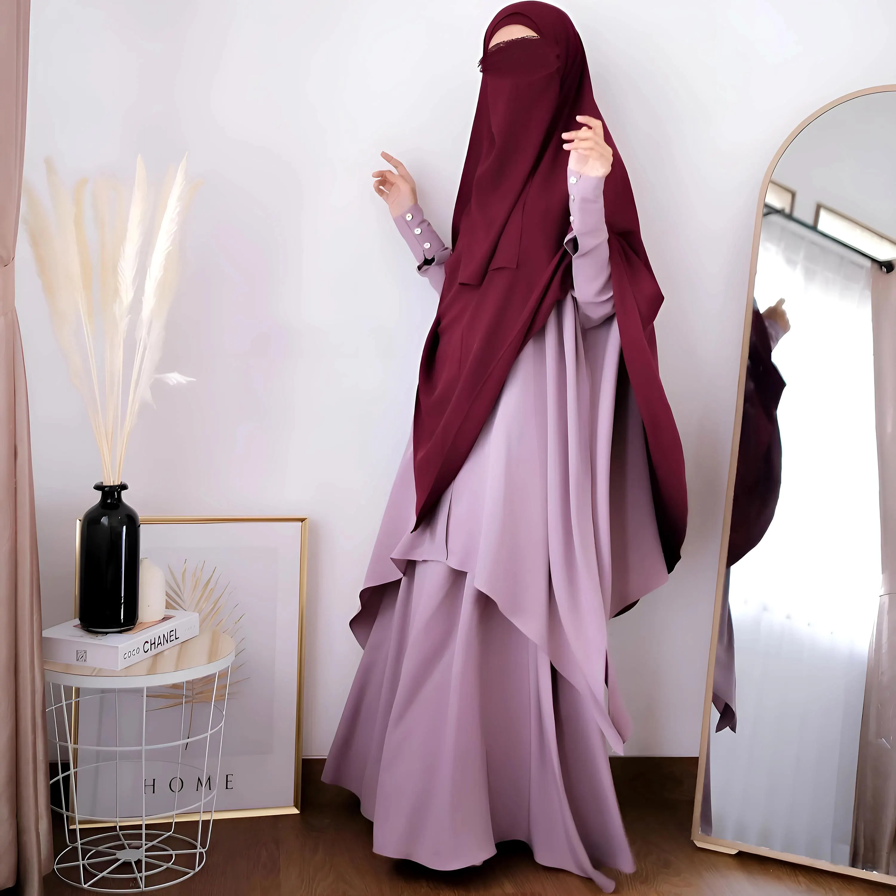 Tory Burch Fabric Muslim Dress: Tunic Skirt Khimar Set with Gold Buttons