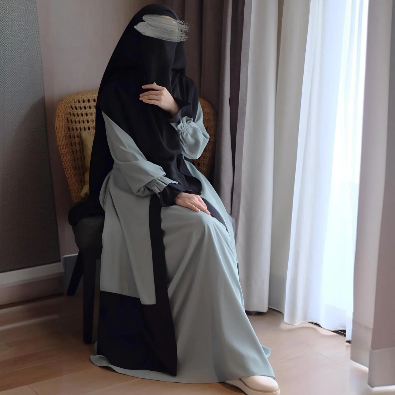 Elegant Diorpeach Abaya with Khimar: Modest Islamic Dress