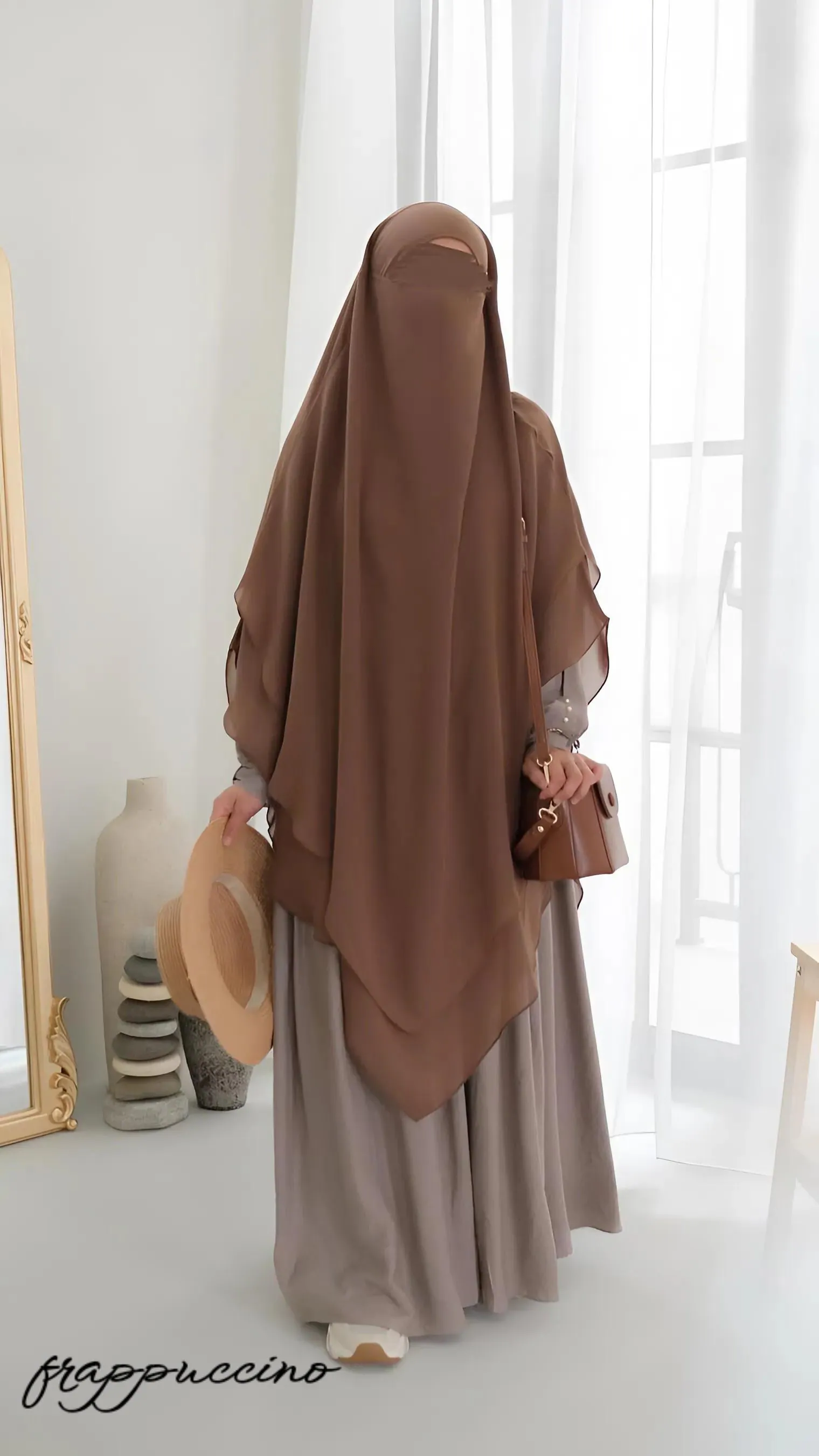 Pearl-Embellished Crinkle Linen Abaya Dress with Khimar: Modest Ramadan Eid Outfit - image 5