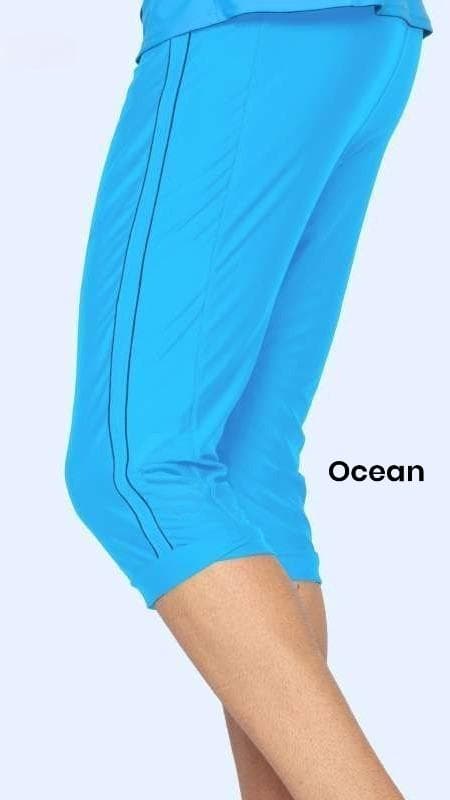 Men’s navy blue swimwear set with long sleeve top and knee-length spandex shorts, modest swim suit nylon spandex material