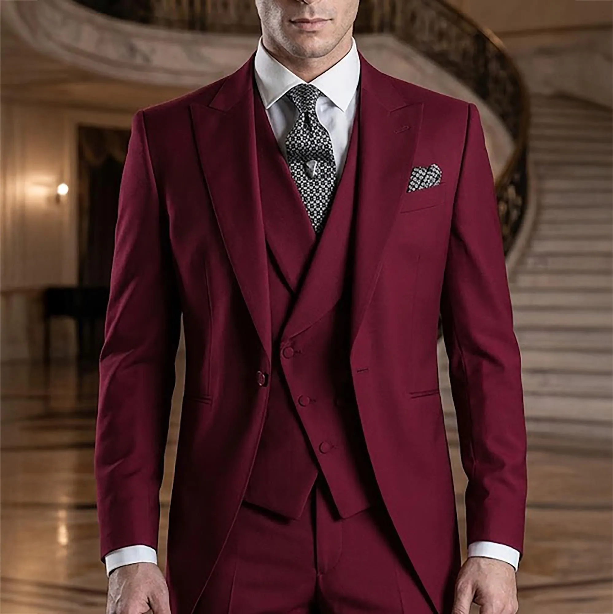 Modern Men’s 3-Piece Suit Set Formal Blazer Vest and Trousers
