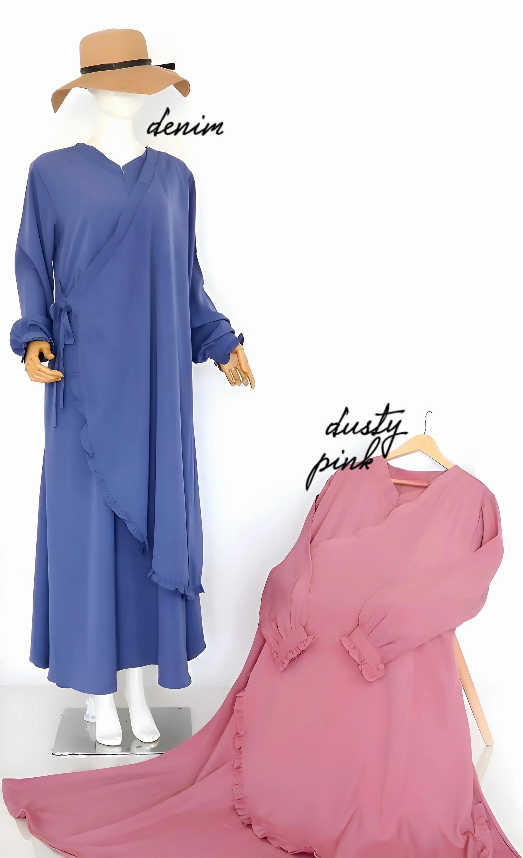 Ruffle Layer Abaya Dress with French Khimar: Peach Koshibo Islamic Outfit - image 5