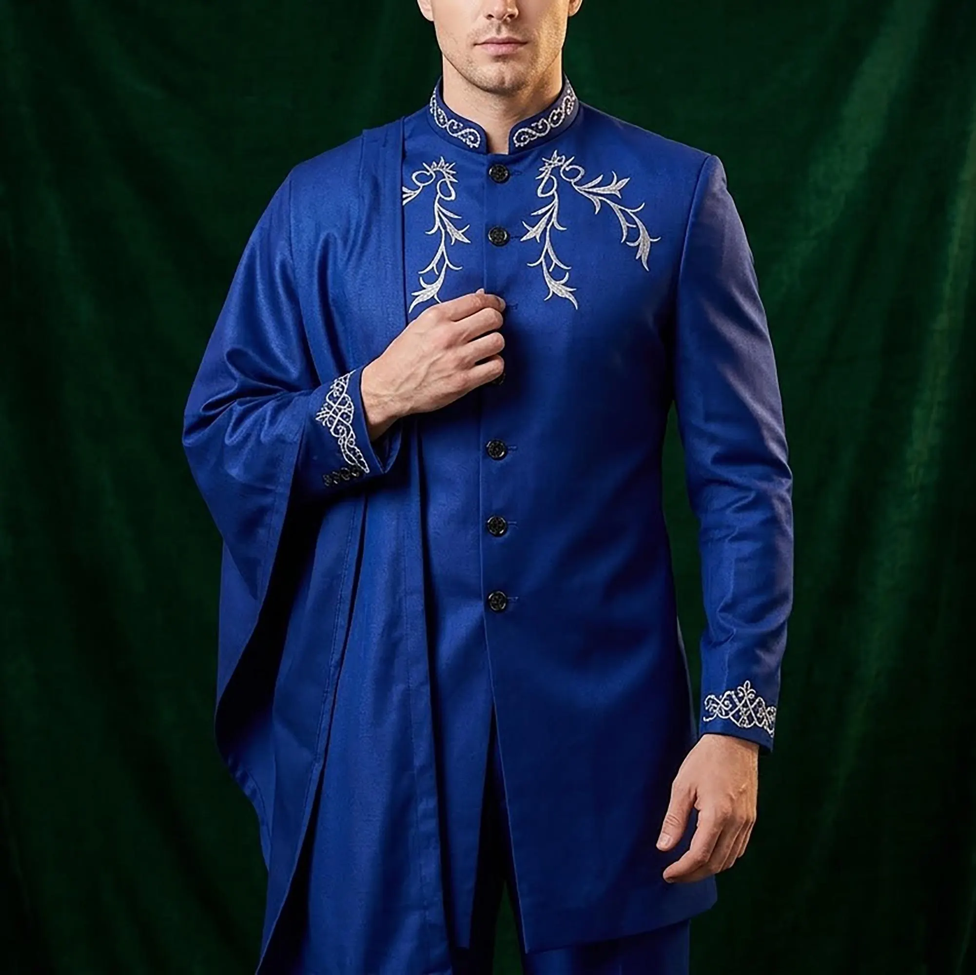 Men’s 3-Piece Embroidered Formal Suit Set Wedding Groom Outfit