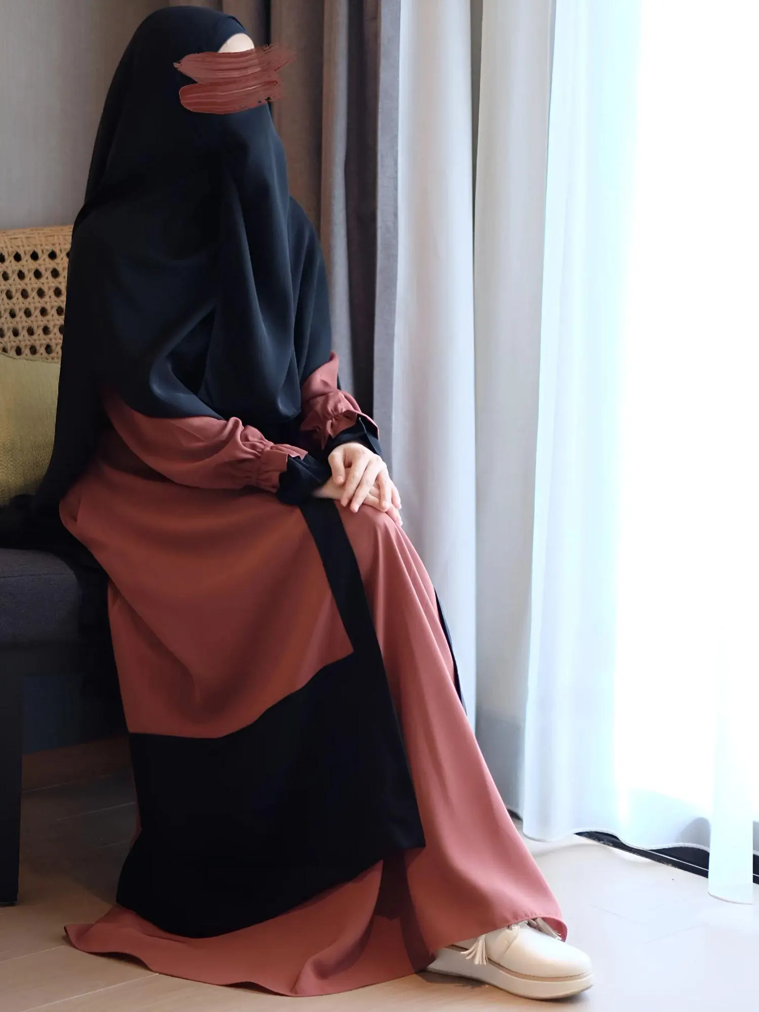 Elegant Diorpeach Abaya with Khimar: Modest Islamic Dress - image 4