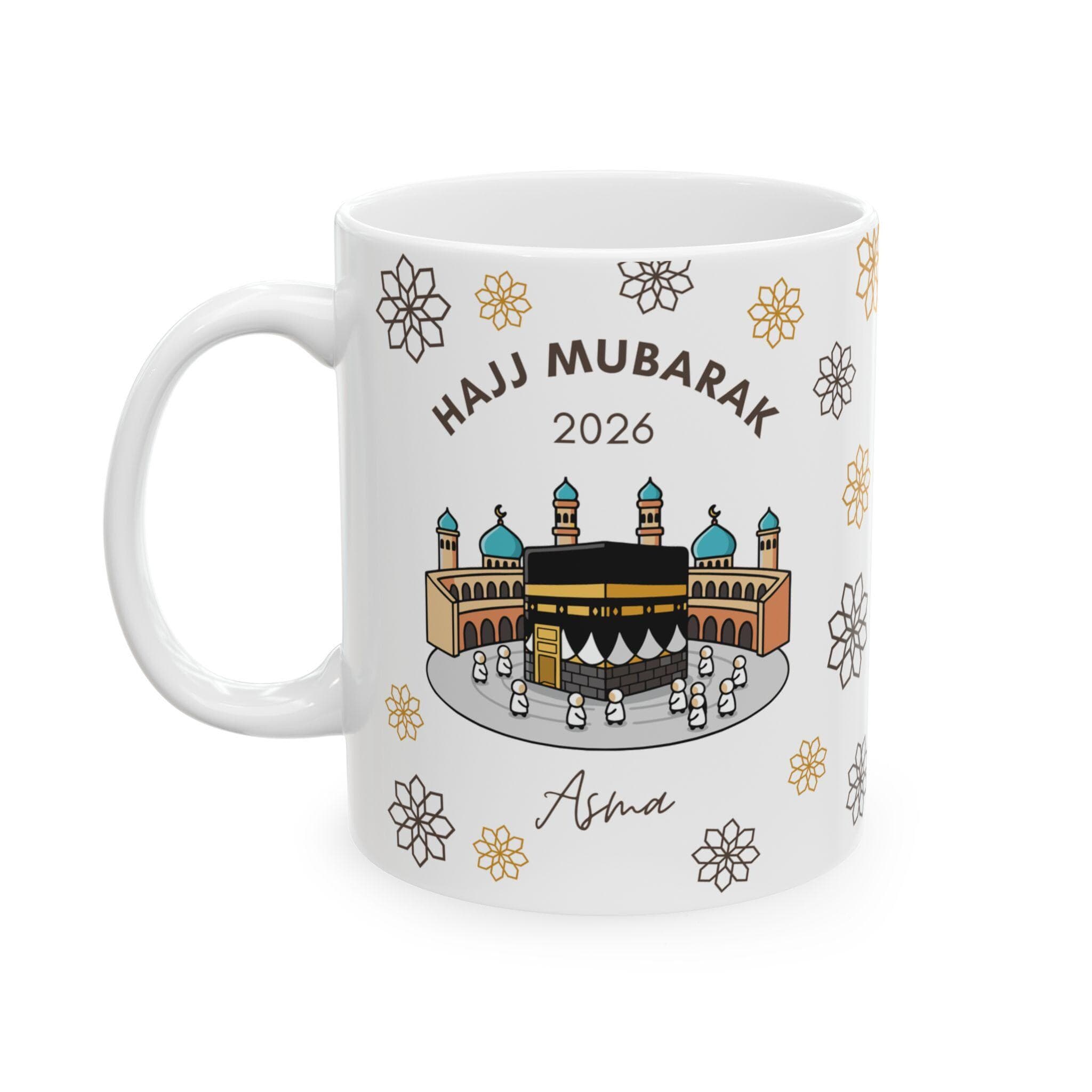 Personalized Hajj Mubarak Islamic Gift Mug | Makkah Travel Coffee Cup