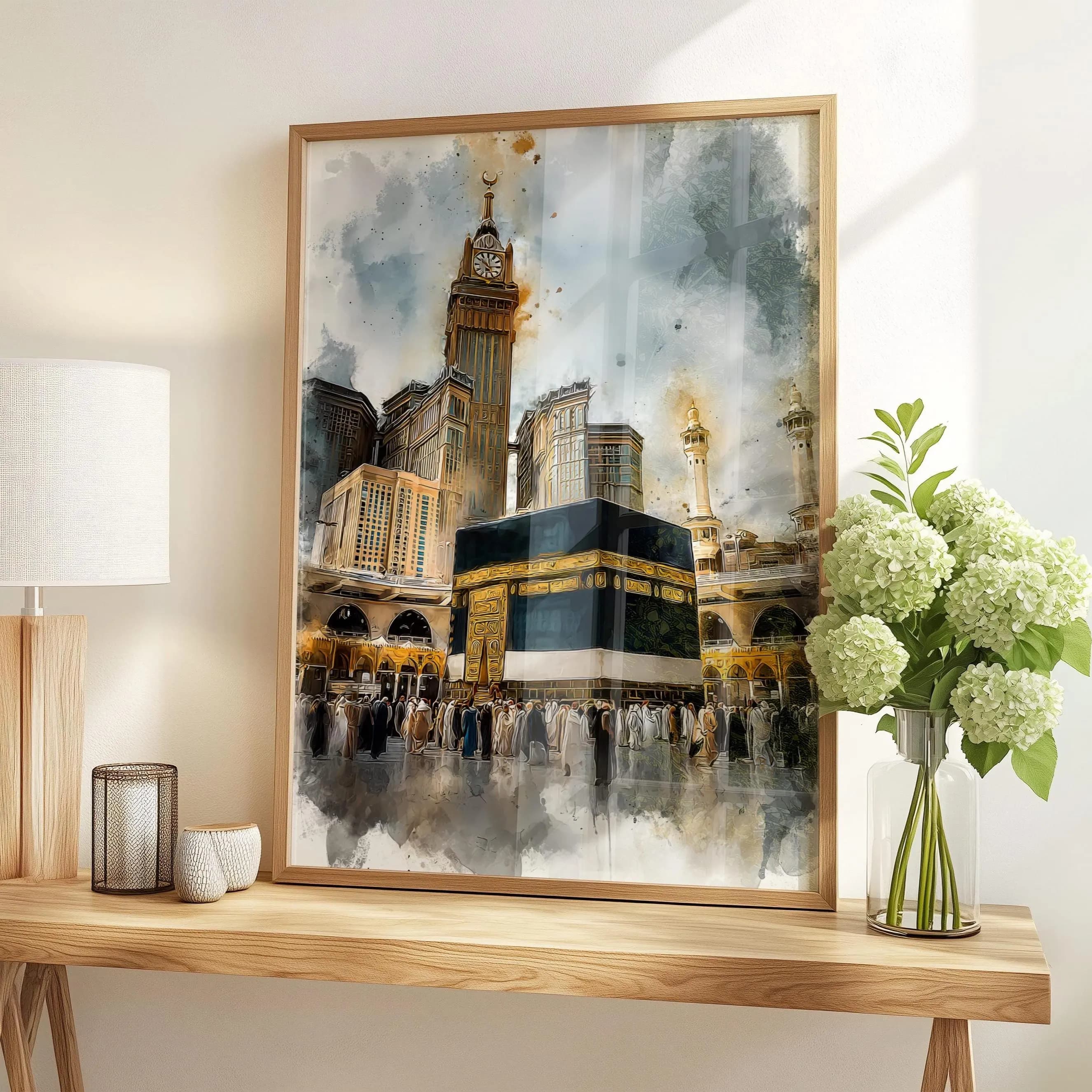 Kabbah Makkah Islamic Wall Art Watercolour Style Print Muslim Home Decor - image 4