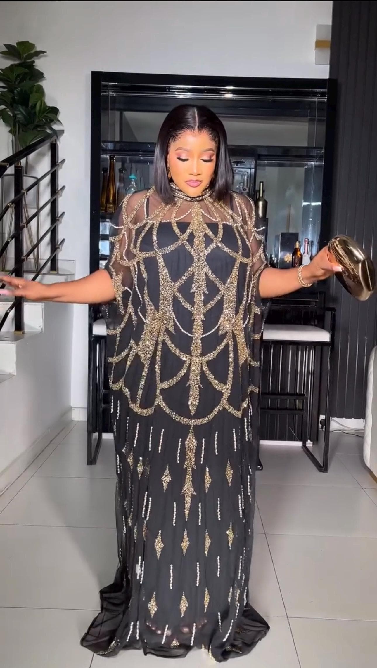 Gold Beaded Kaftan Wedding Guest Dress Mother of Bride Black Tie Attire Birthday Photoshoot Gala Reception Celebrant Holiday Cocktail Party - image 3