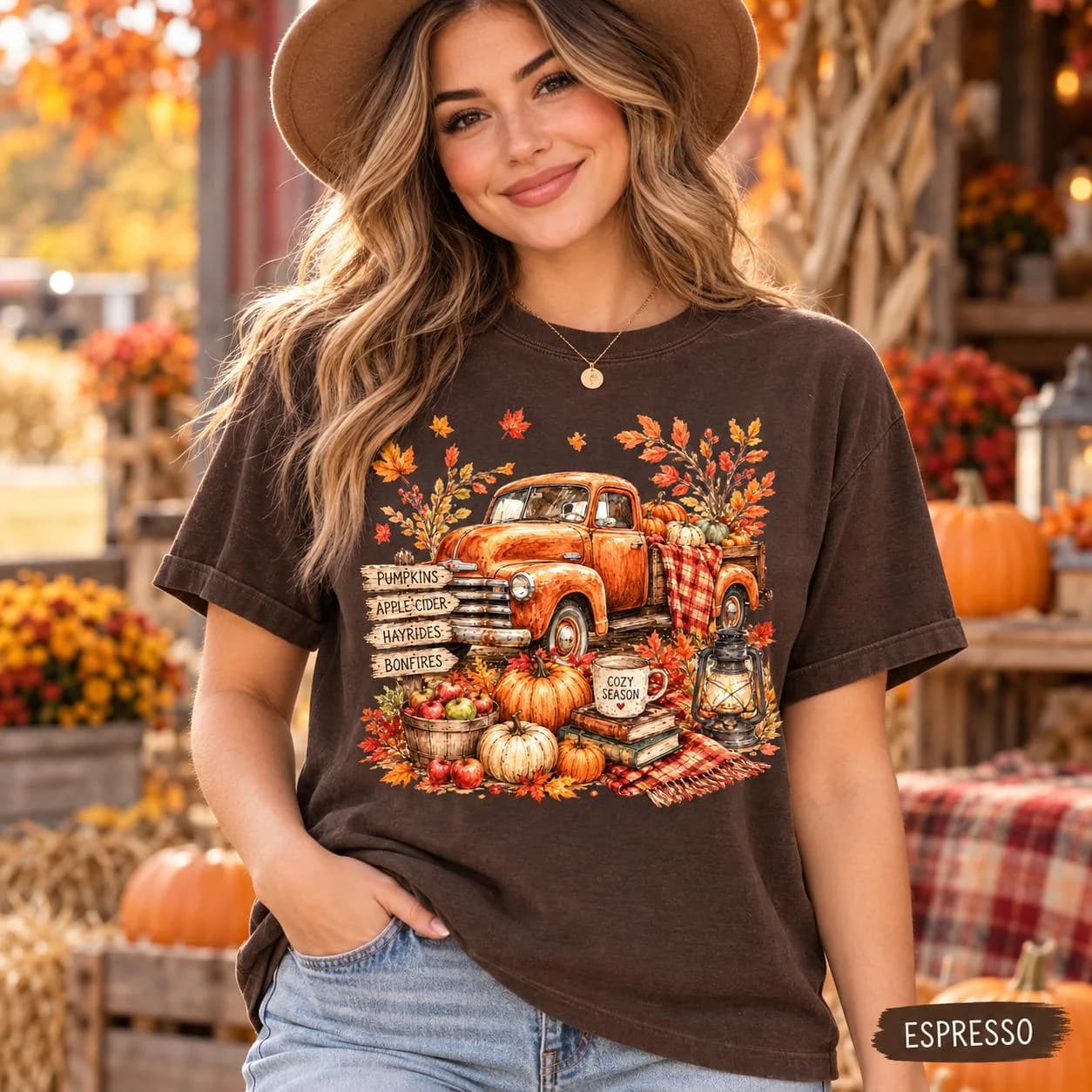 Comfort Colors® Vintage Fall Pumpkin Truck Shirt, Cozy Autumn Graphic Tee, Pumpkin Patch Shirt, Rustic Fall T-Shirt, Thanksgiving Tee
