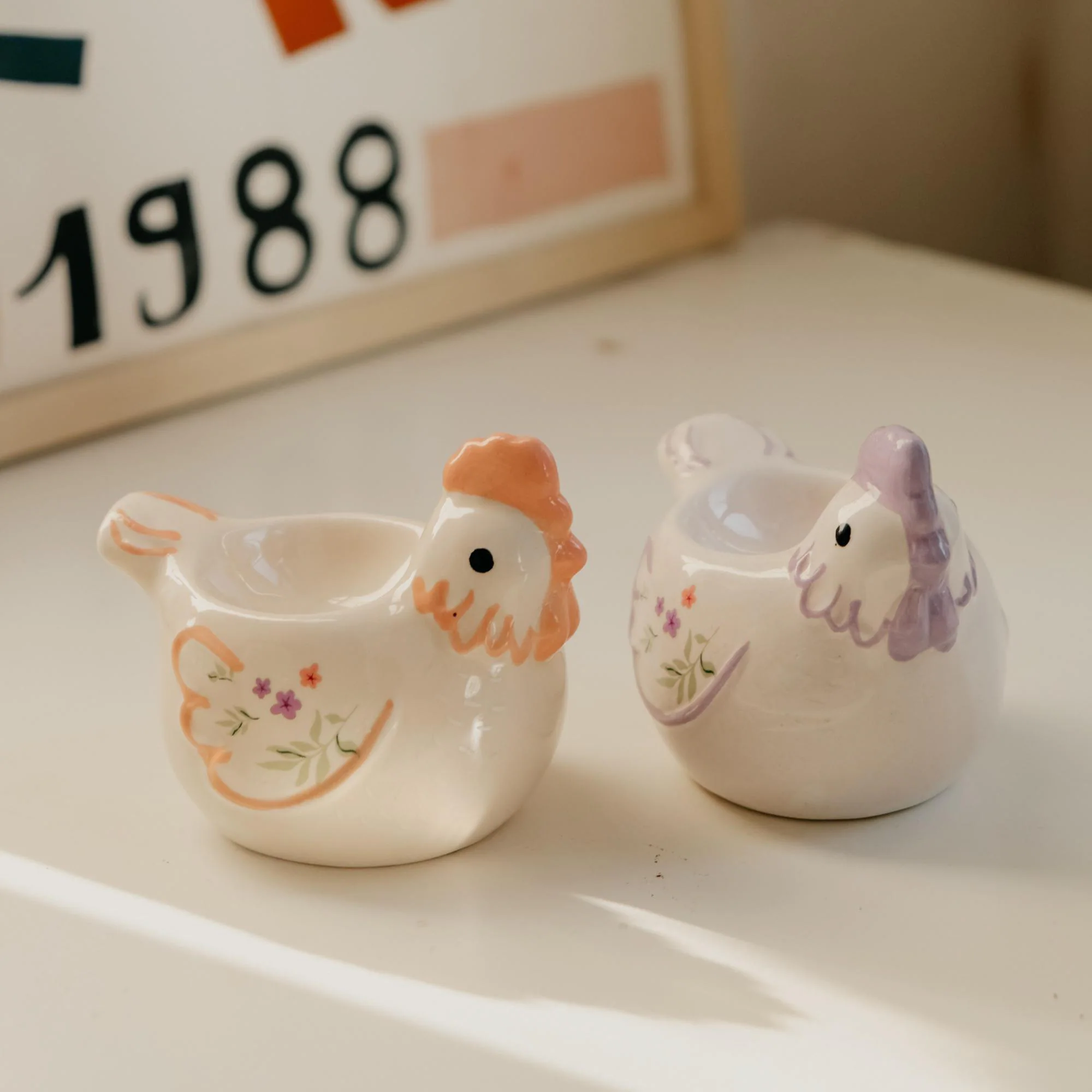 Cottagecore Hen Pastel Egg Cups | Cottagecore Homeware | Spring Witch Home Decor | Chicken Farmhouse Decor