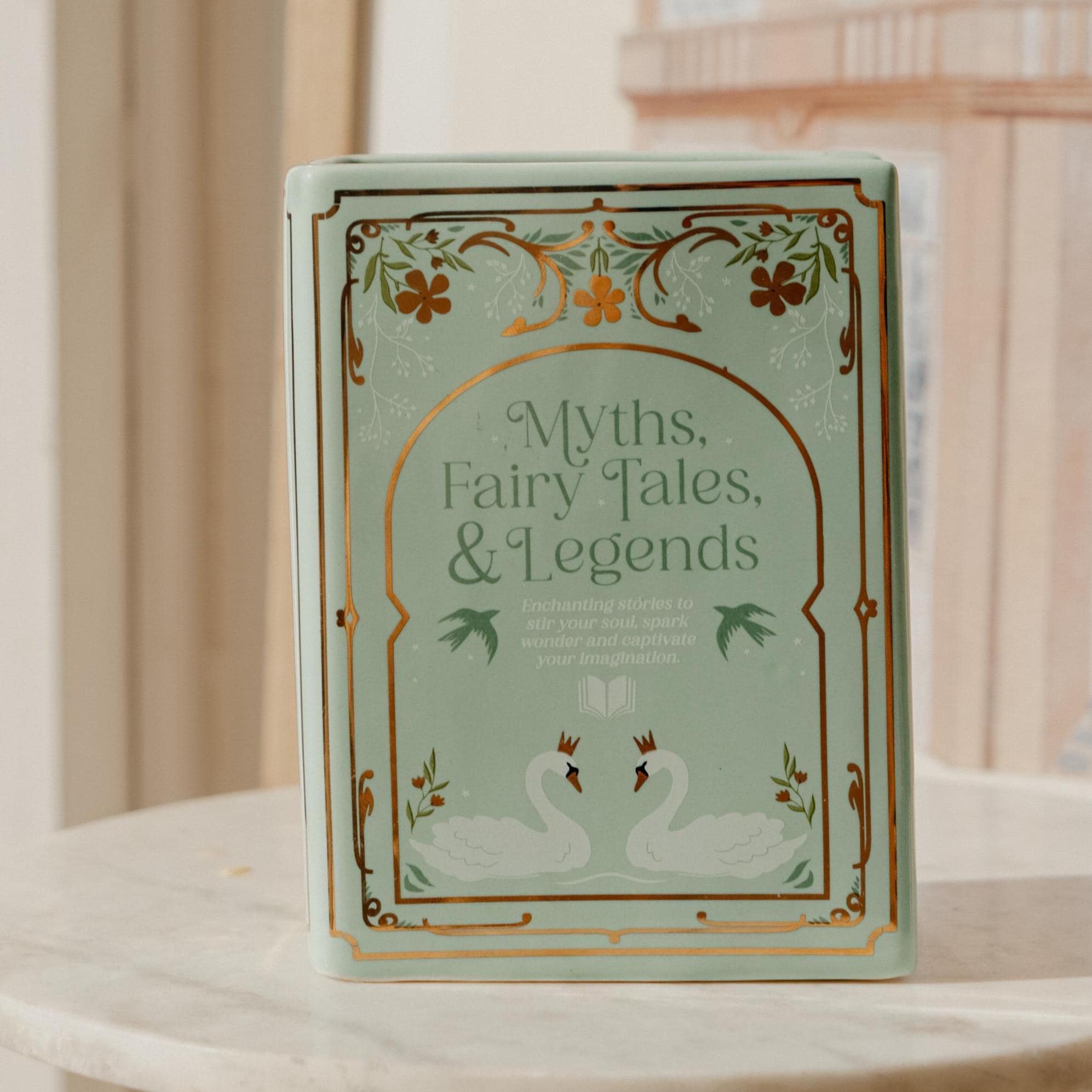 Green Book Shaped Vase | Myths, Fairytales and Legends Romantasy Reader | Literary Girl Gifts | Reader Gift | Book Aesthetic Vase | Bookish