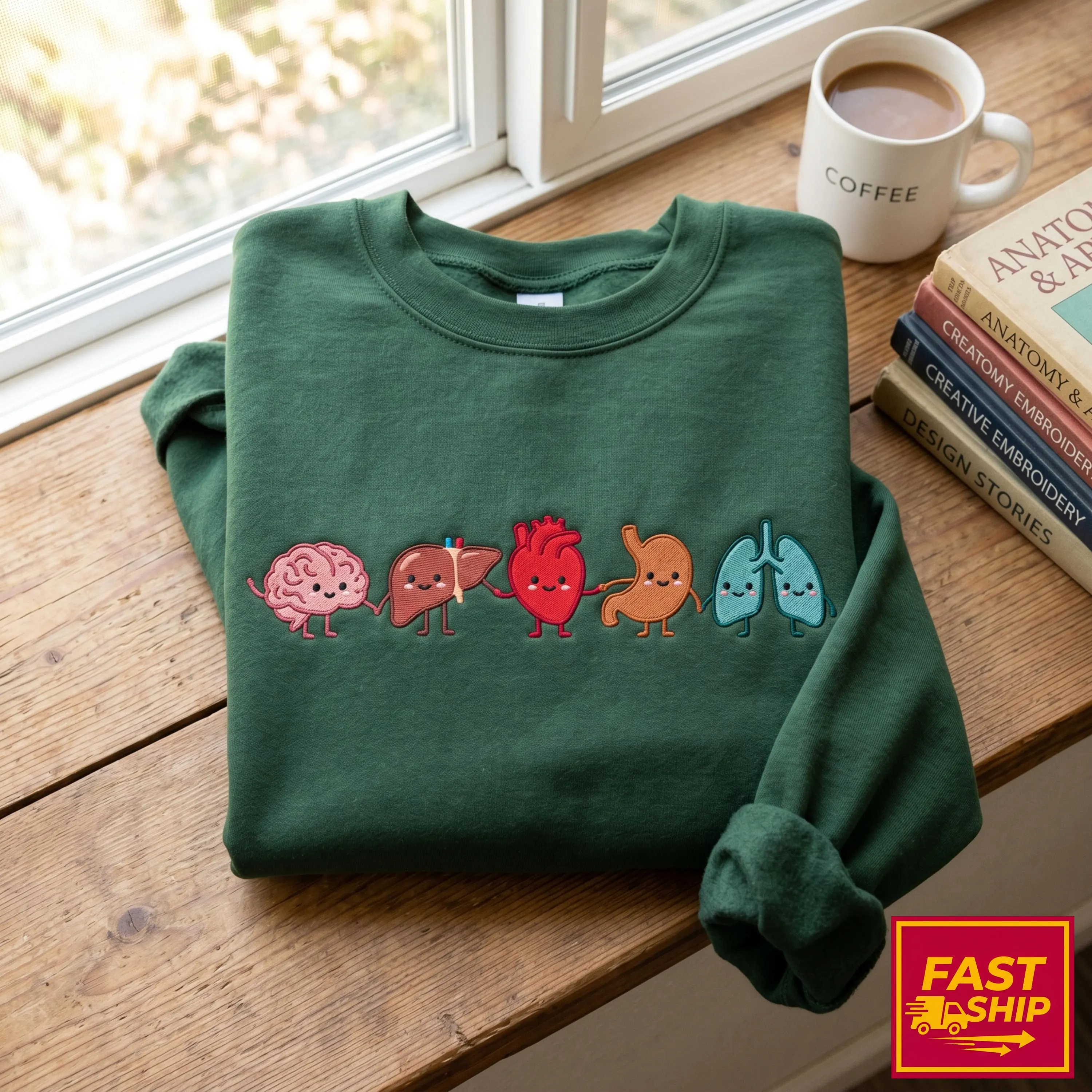 Embroidered Organ Friends Sweatshirt, Minimalist Anatomy Healthcare Sweatshirt - image 4