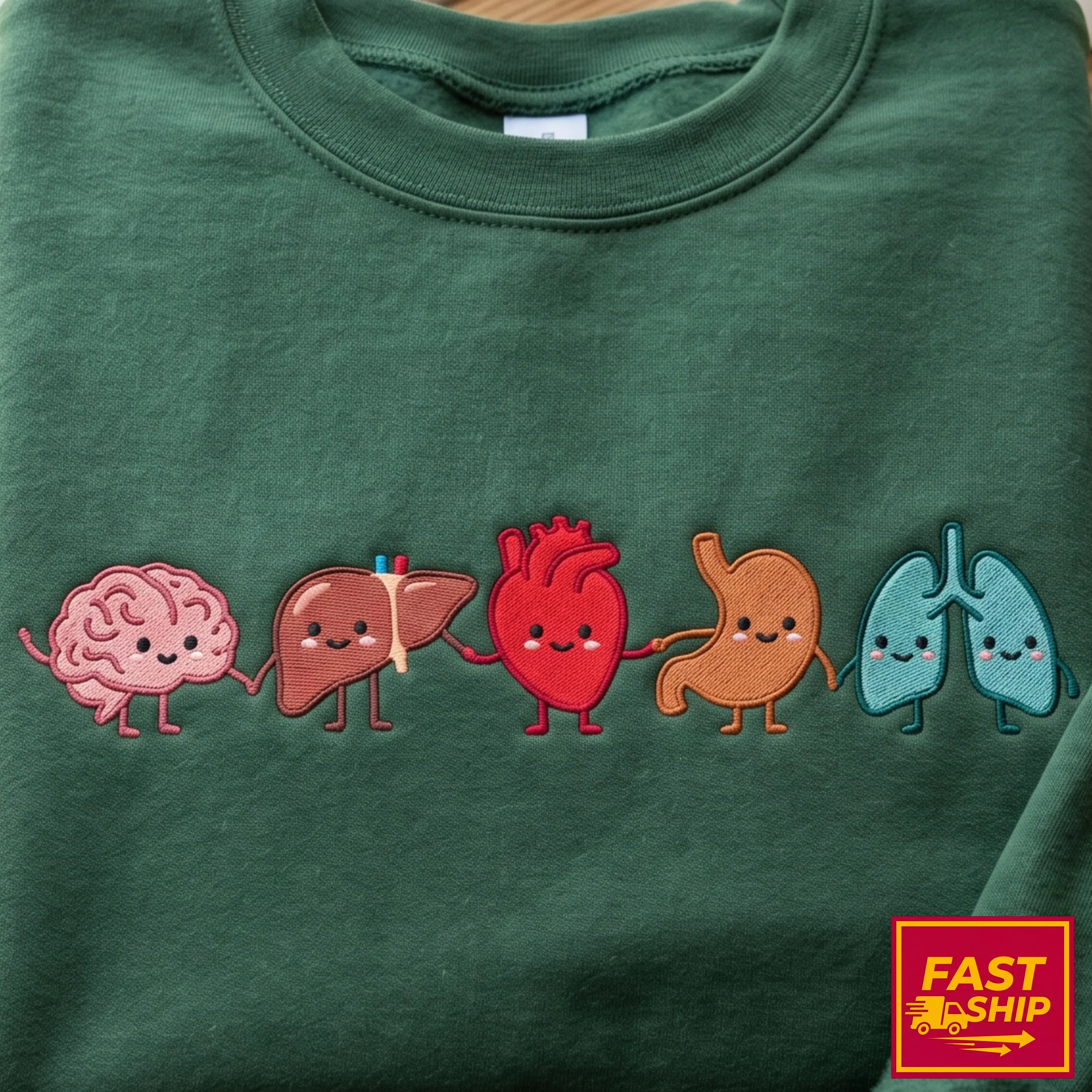 Embroidered Organ Friends Sweatshirt, Minimalist Anatomy Healthcare Sweatshirt - image 3