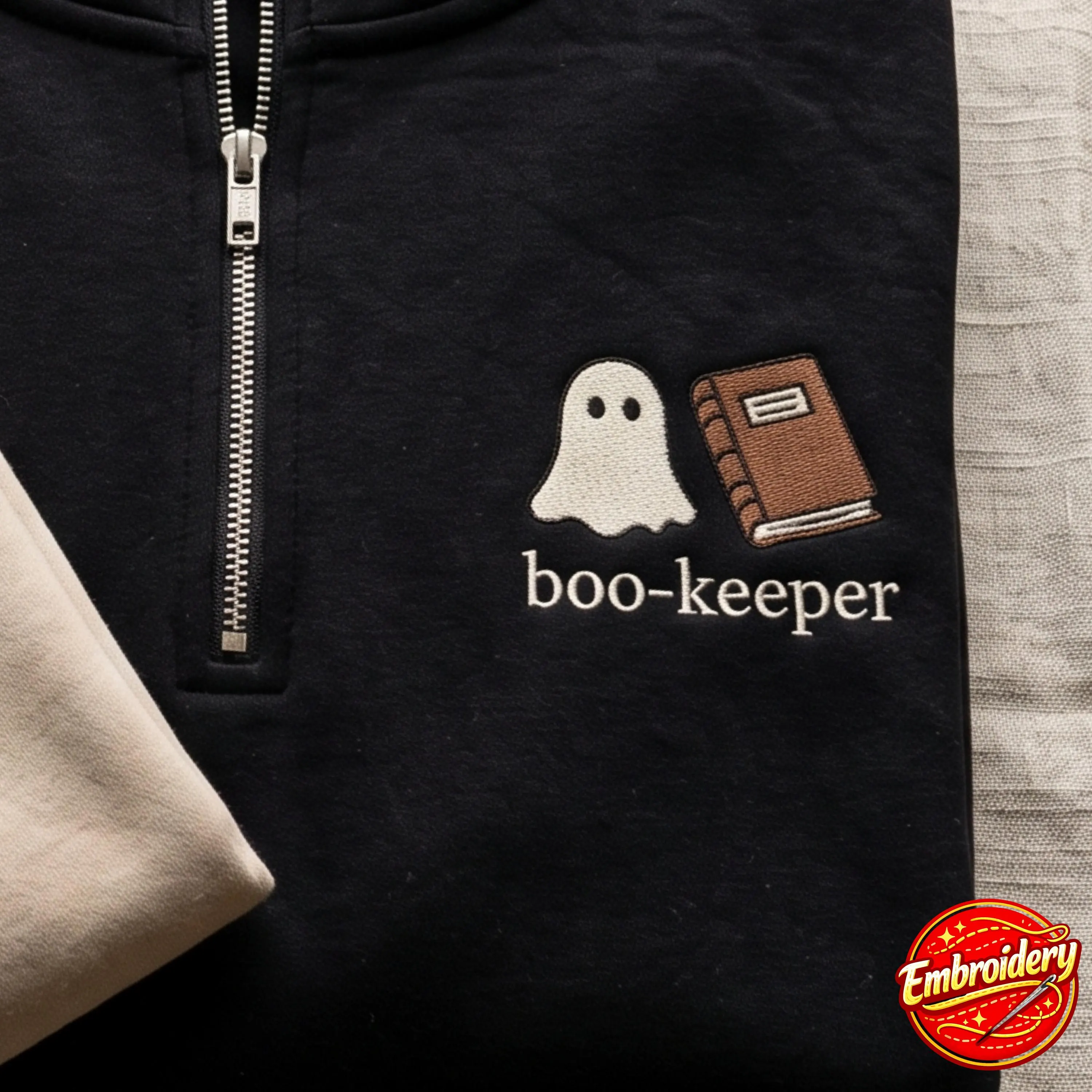 Embroidered Boo-Keeper Quarter Zip Sweatshirt, Funny Accountant, Halloween Office, CPA Bookkeeper, Spooky Ghost, Gift for Accountant - image 3