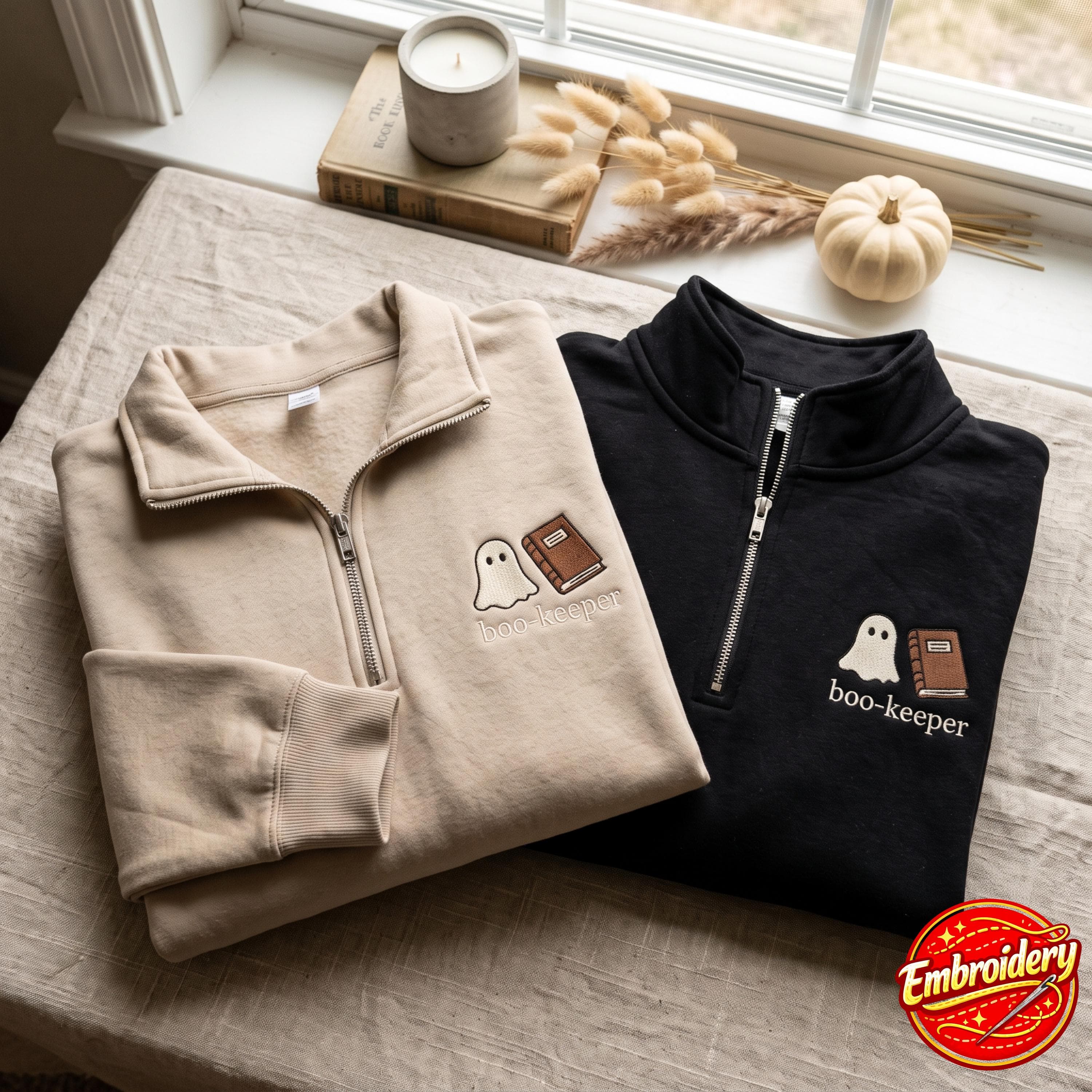 Embroidered Boo-Keeper Quarter Zip Sweatshirt, Funny Accountant, Halloween Office, CPA Bookkeeper, Spooky Ghost, Gift for Accountant - image 4