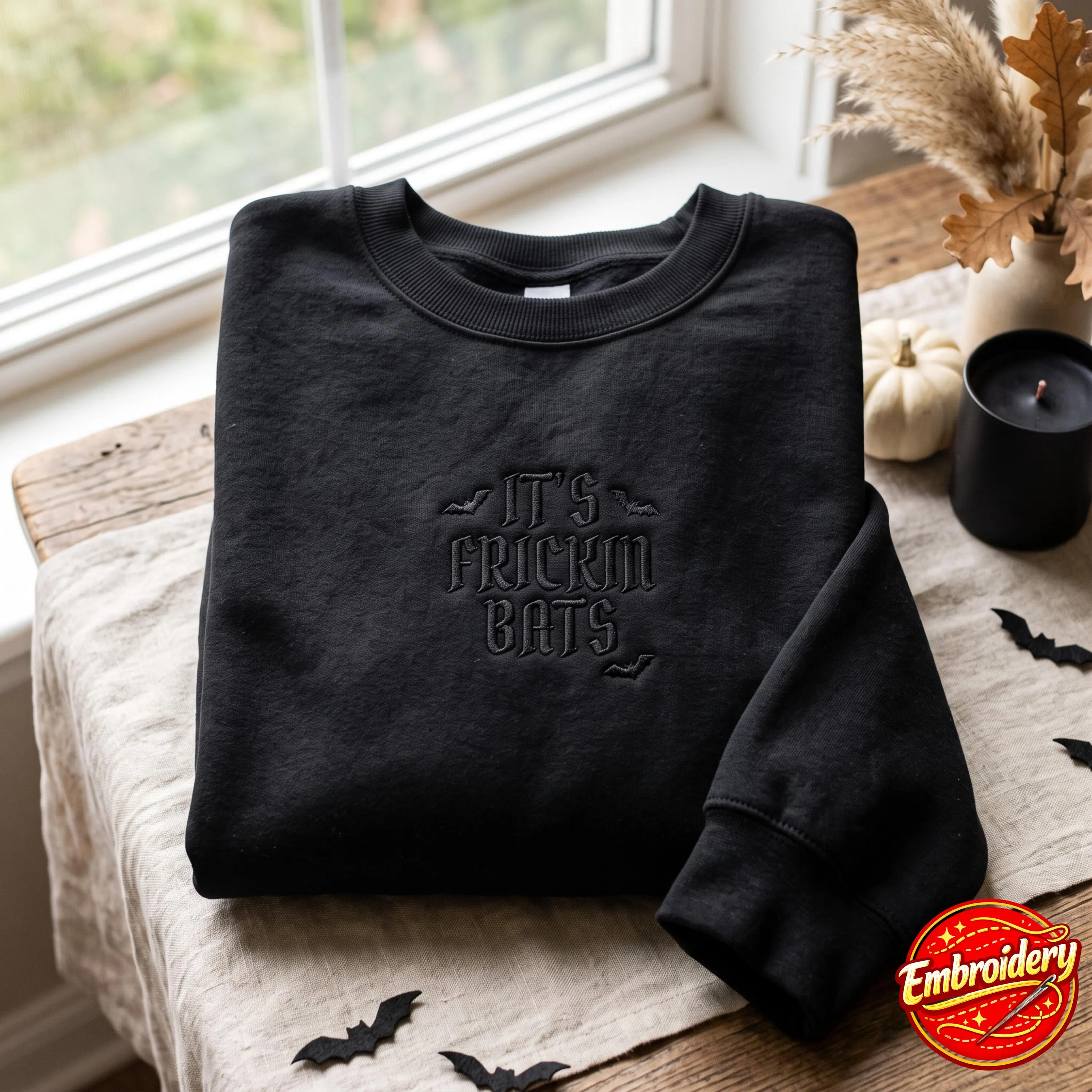 Embroidered It's Frickin Bats Sweatshirt, Halloween Sweatshirt, Spooky Season,, Funny Halloween, Scary Halloween Shirt, Bat