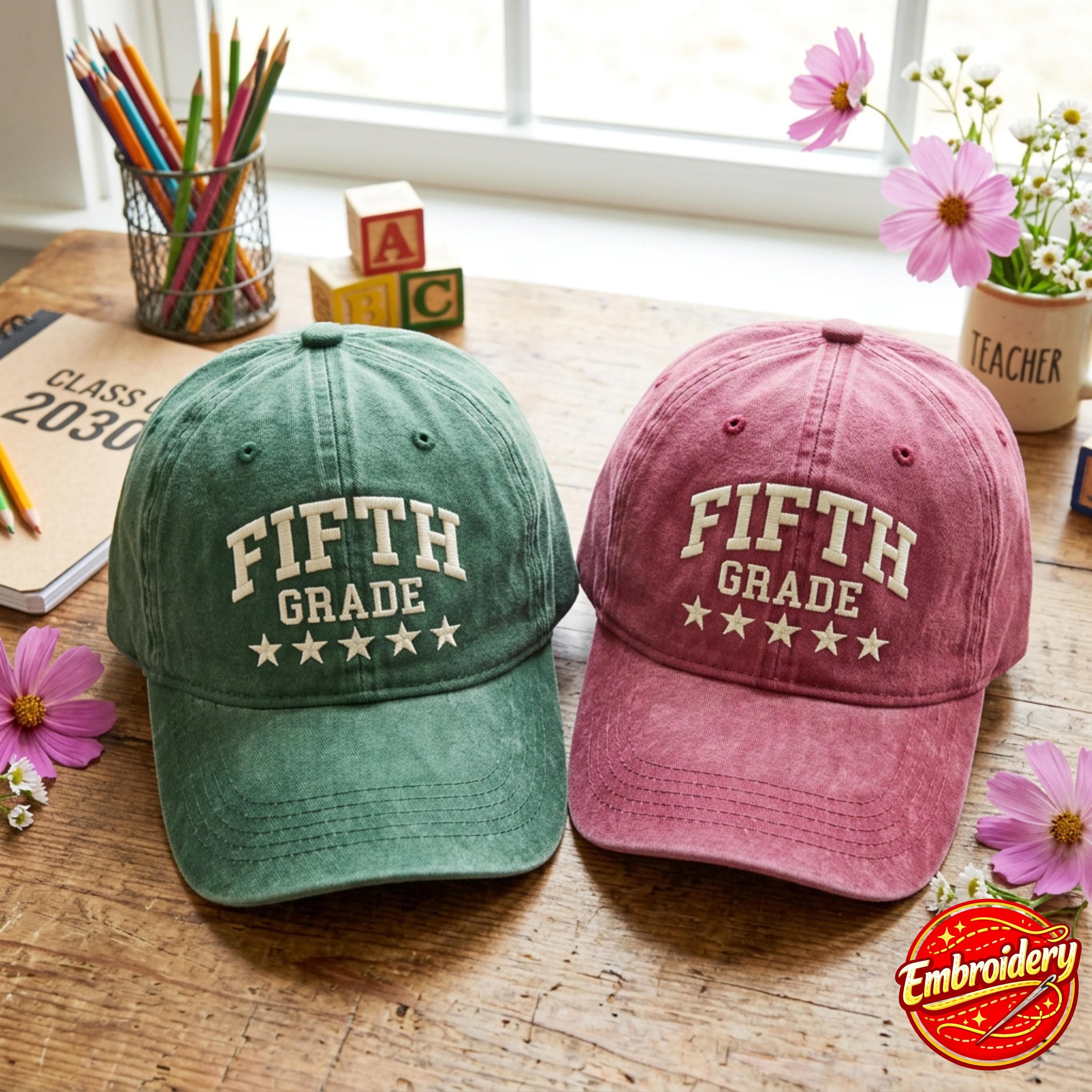 Embroidered Teacher Team Washed Hat, Custom Name Number Cap, Back to School Cap, Grade Level Team, First Second Third Fourth Fifth Grade
