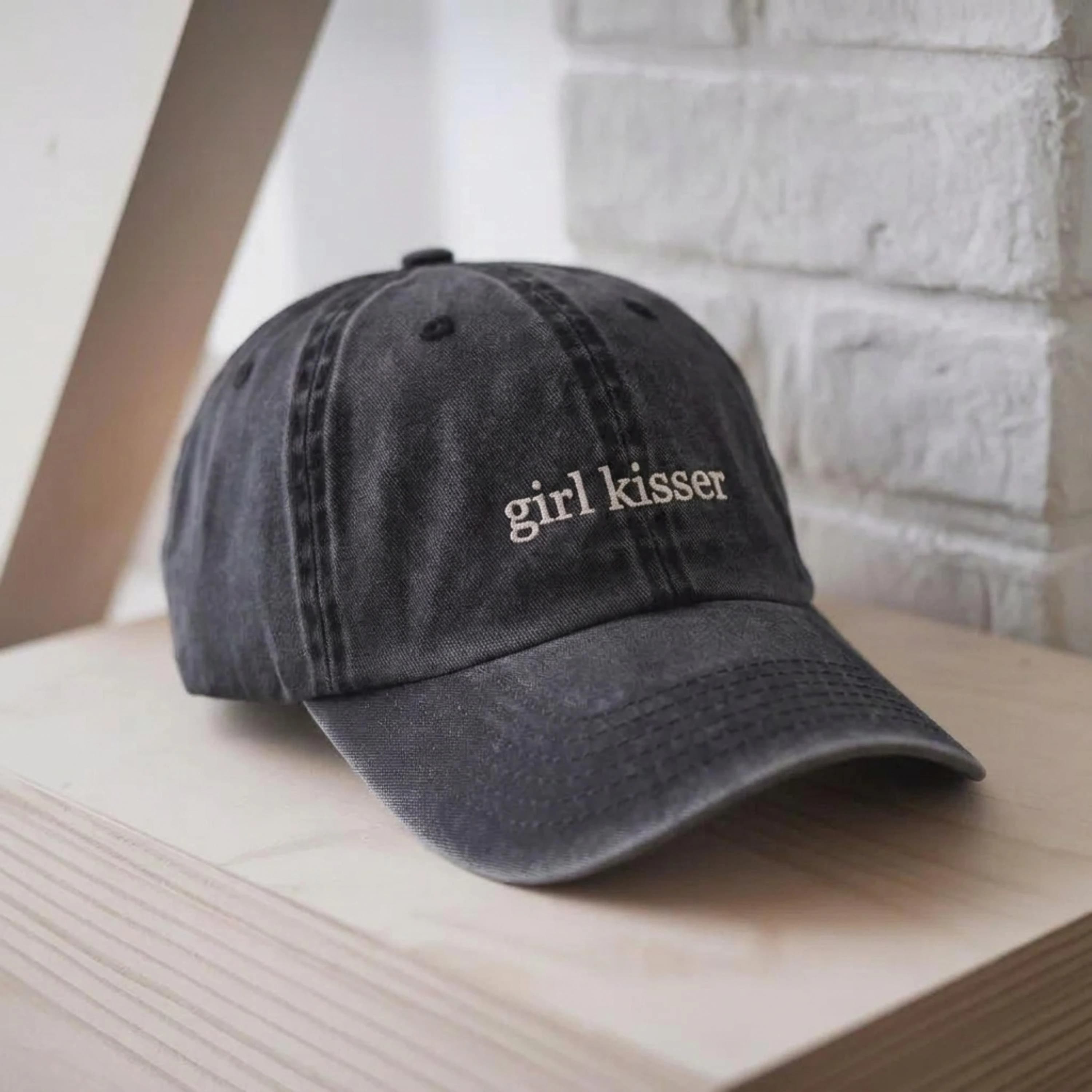 Embroidered Girl Kisser Washed Cap, Lesbian Pride Hat