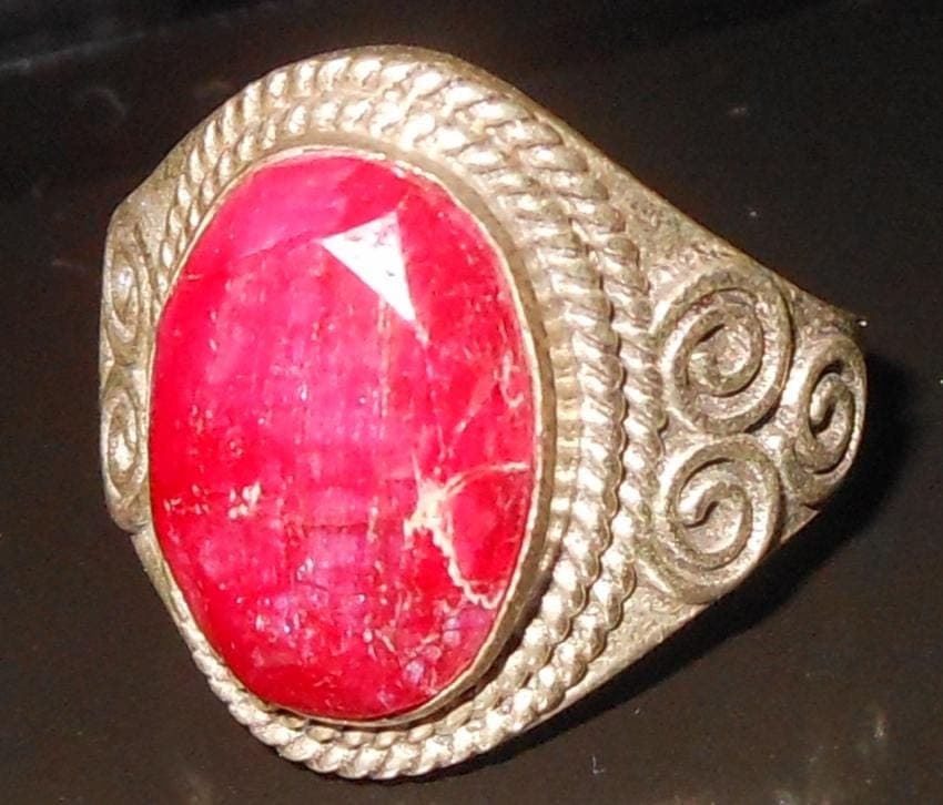 Splendido anello argento sterling a filigrana con bella radice di rubino. - image 3
