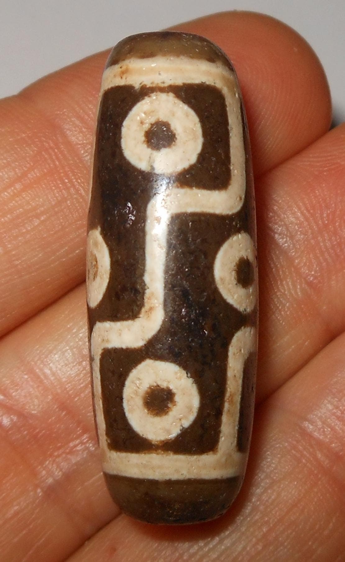 no. 161 - Nine Eyes - Gzi Dzi Himalaya Tibet Amulet Bead - Man Necklace - Tibetan Mala