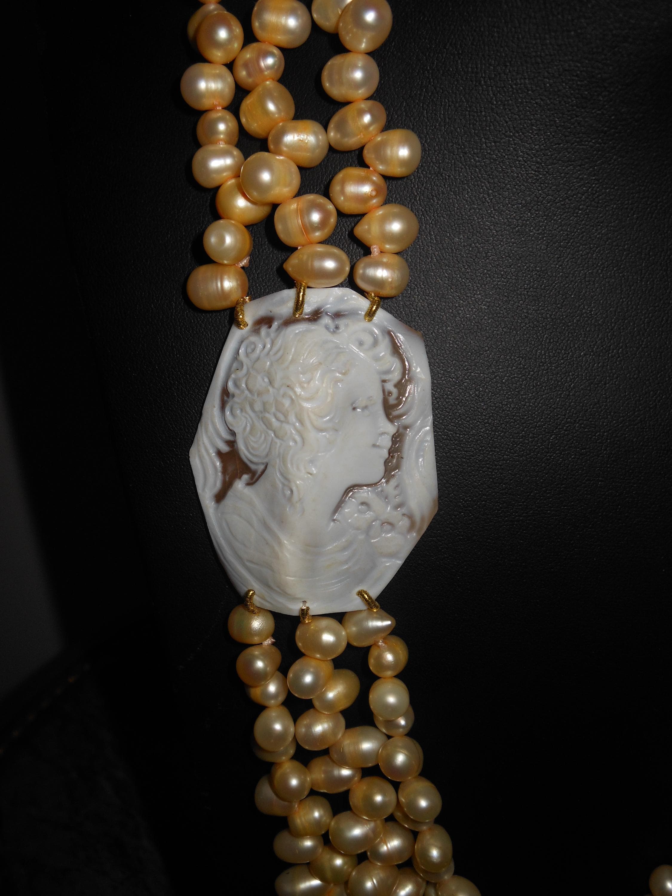 Maestosa collana MERLETTO Perle Yellow acqua dolce cammeo Lady - image 3