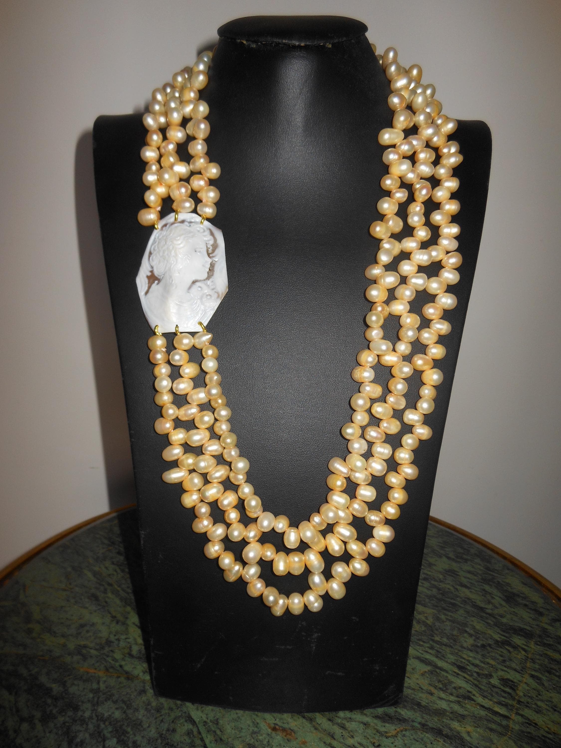 Maestosa collana MERLETTO Perle Yellow acqua dolce cammeo Lady - image 4