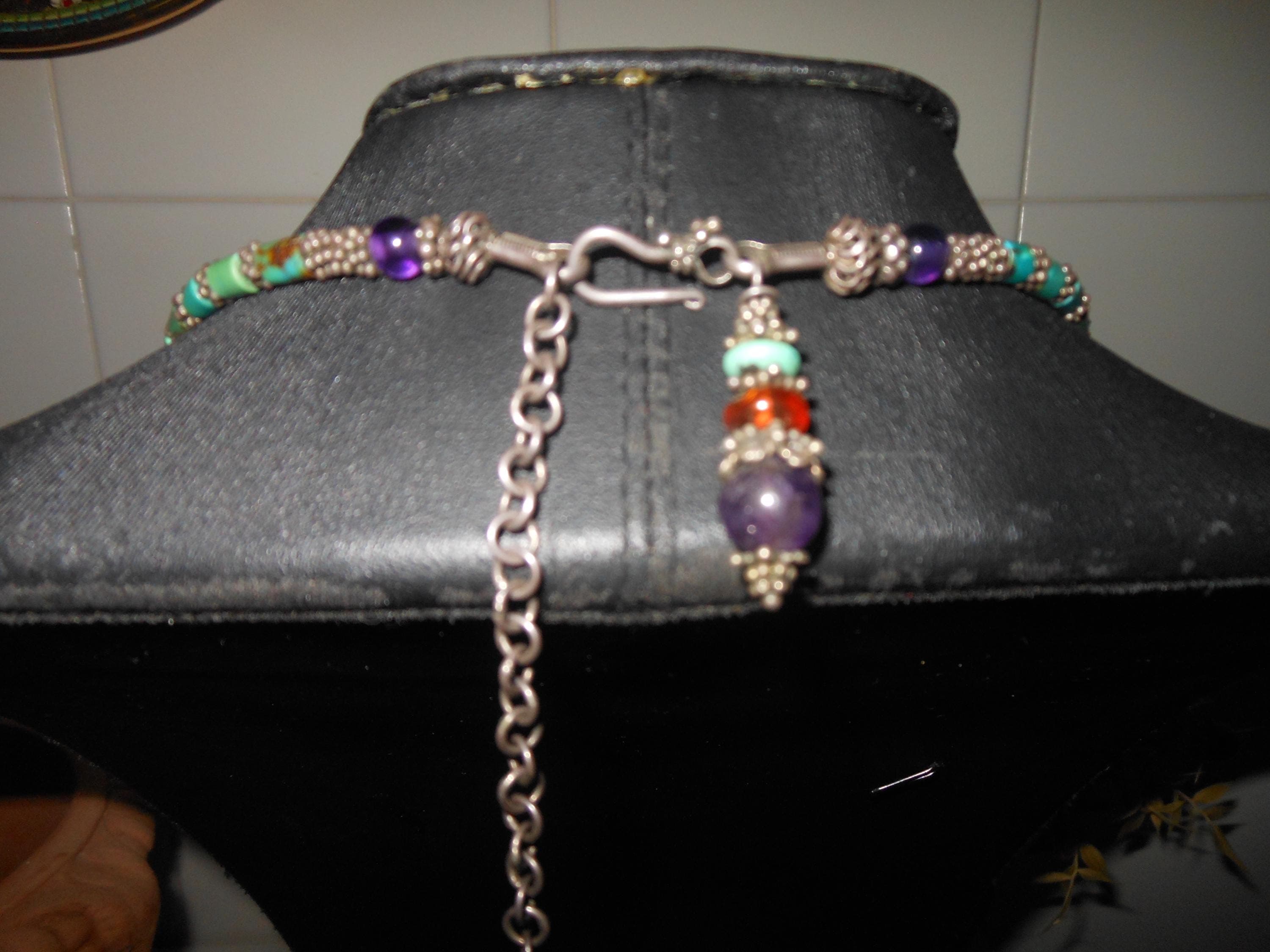 Importante collana Tibet argento, turchesi, ametista. - image 5