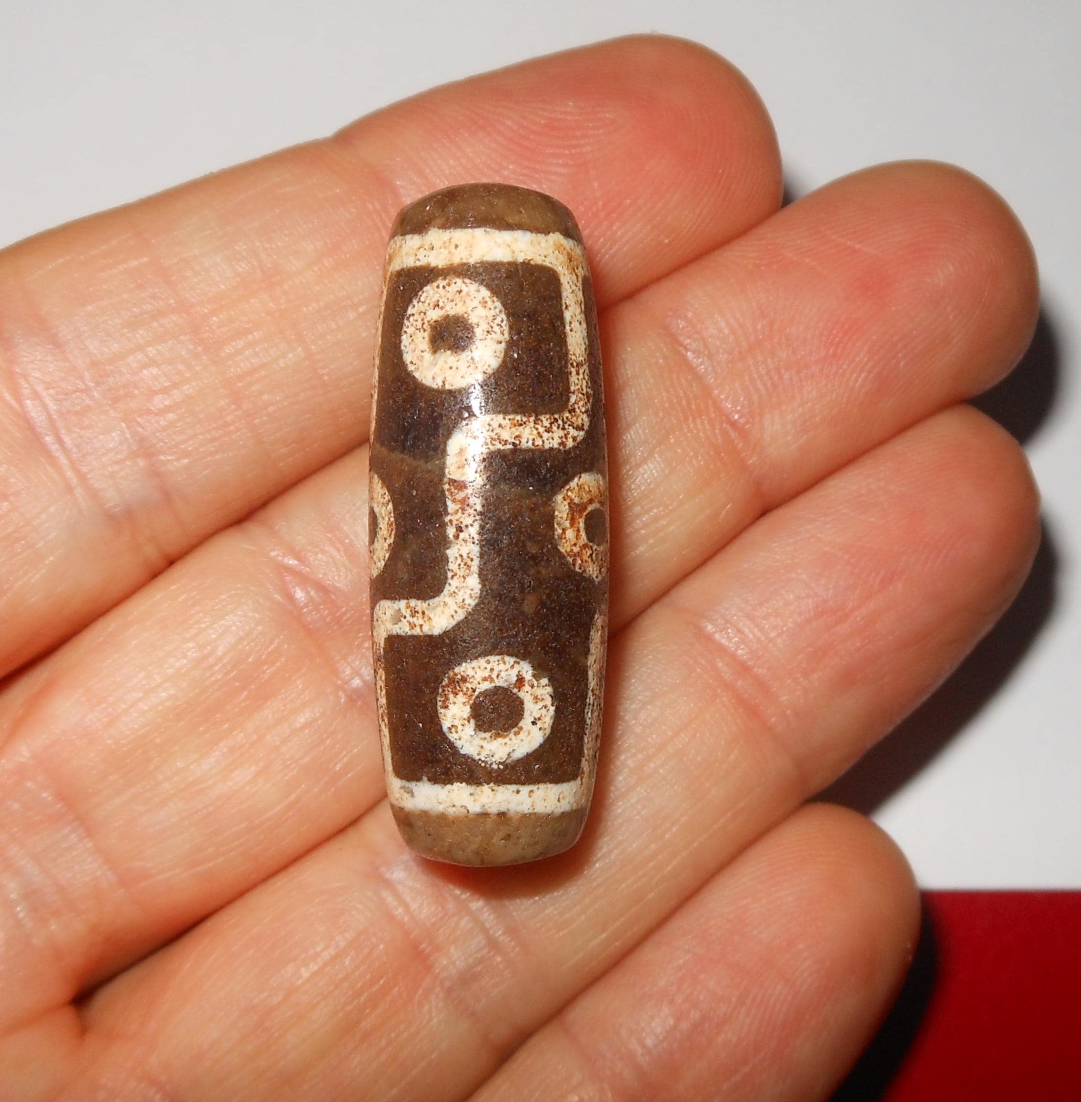no. 171 - Nine Eyes - Gzi Dzi Himalaya Tibet Amulet Bead - Man Necklace - Tibetan Mala