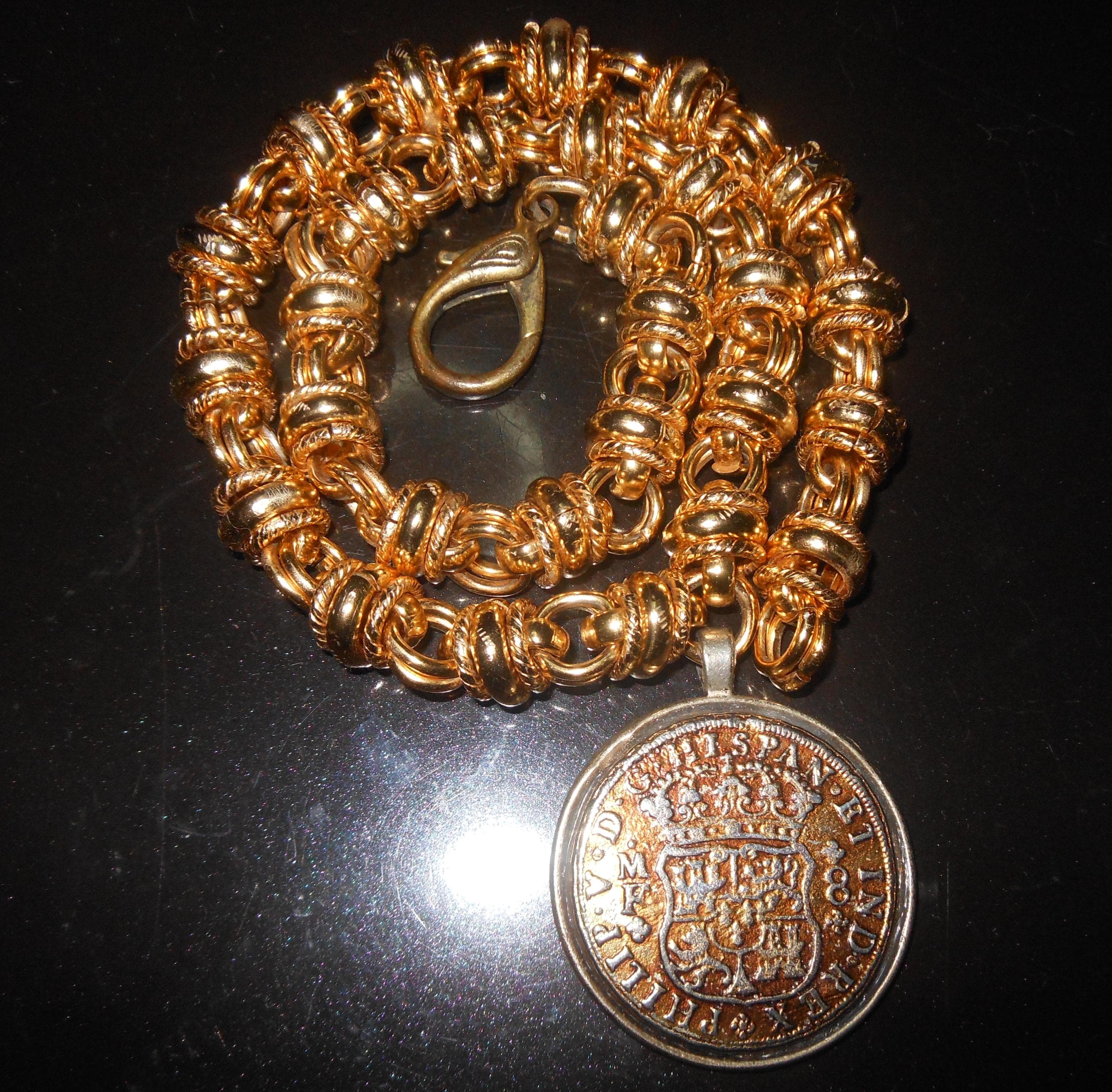 THE PIRATE NECKLACE - collana uomo boho donna riproduzione medaglione 8 escudos reales doblone - image 3