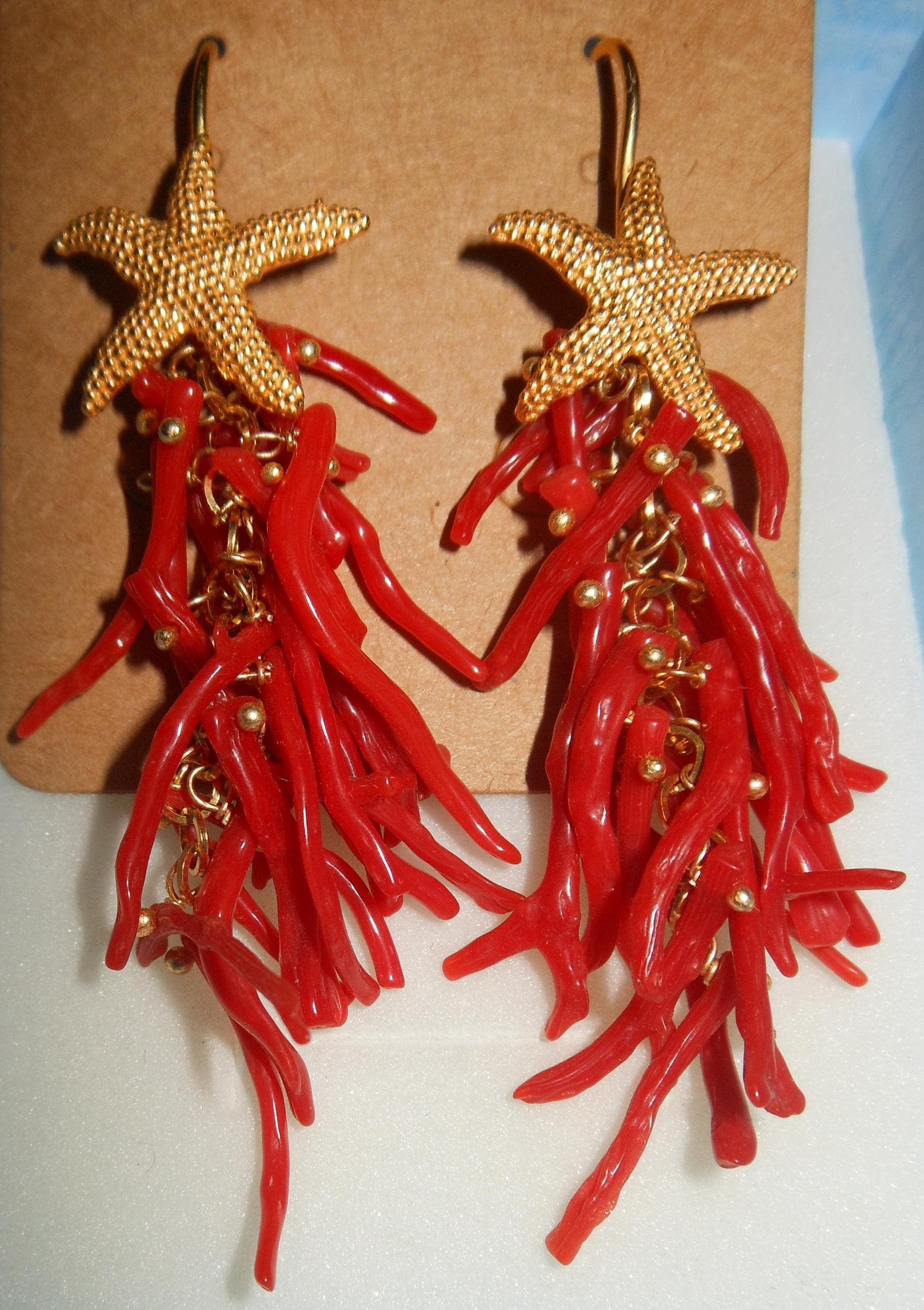 n. 6 - MAGNIFICI orecchini a pendolo - corallo rosso - stella - artigianali, fatti a mano in ITALIA - image 3